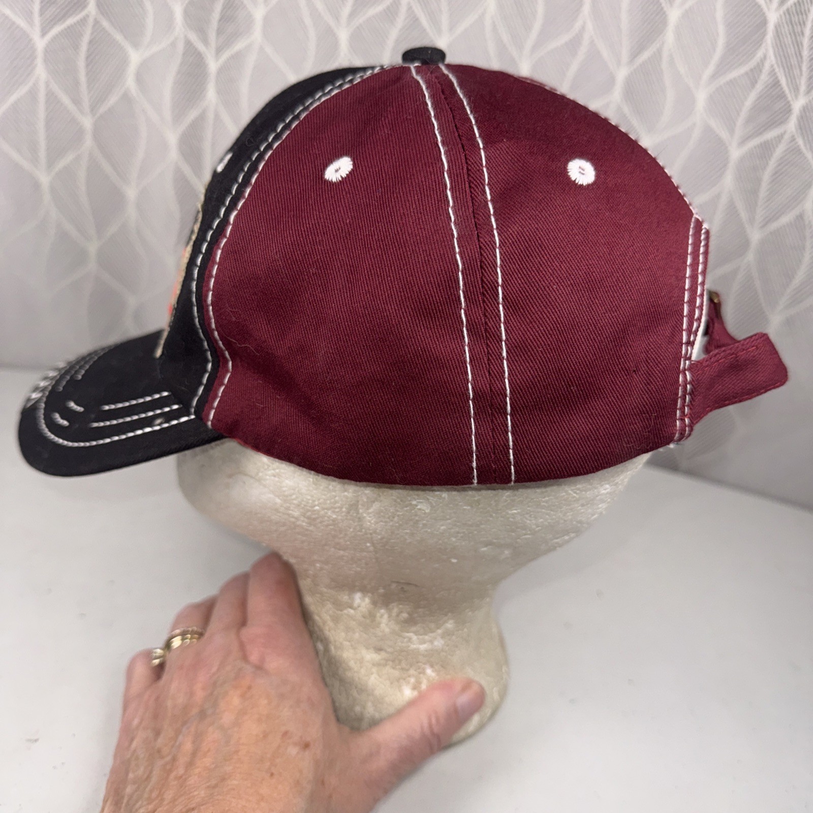 American Flag Patch Tan w Black Eagle on Black Maroon Hat Cap Strap Buckle