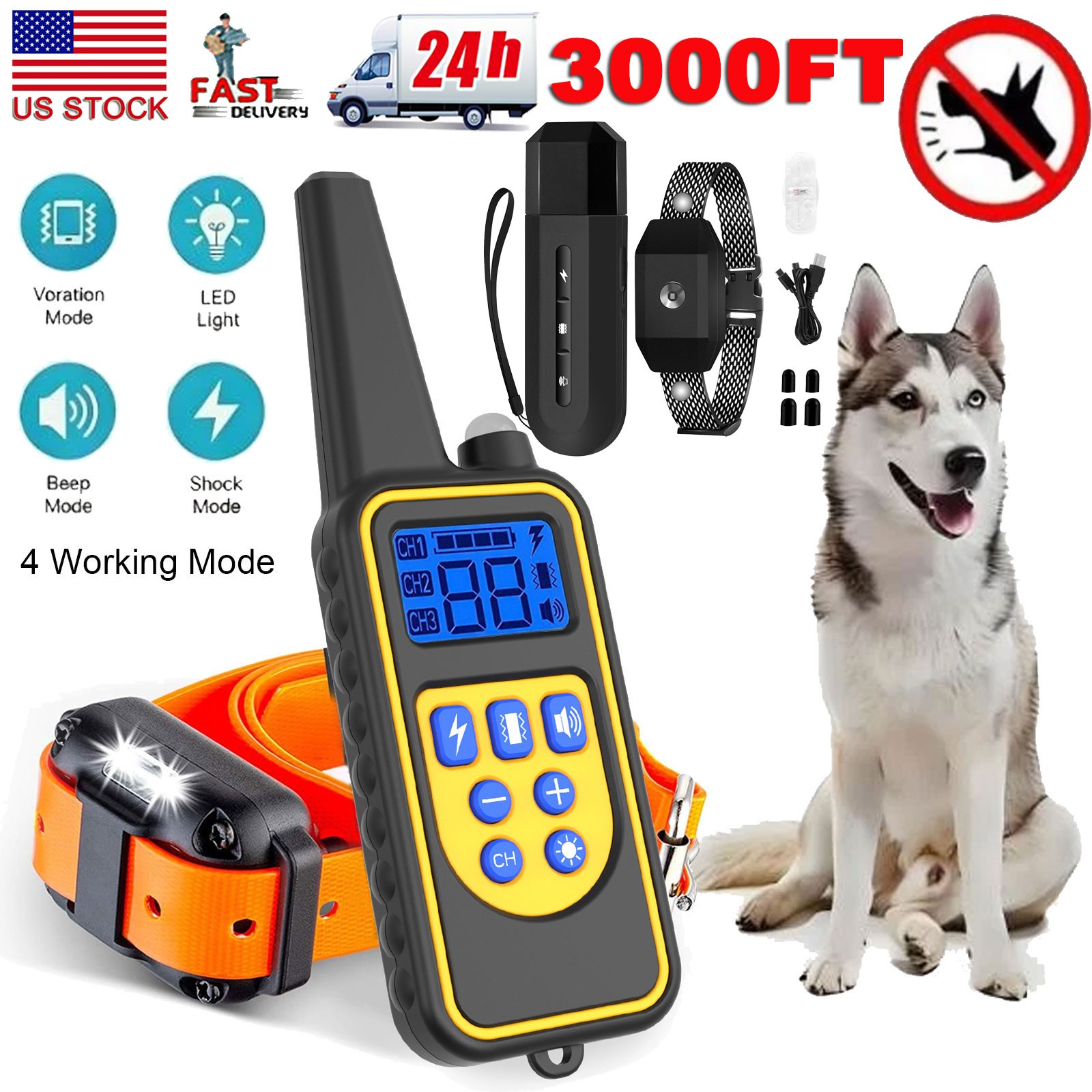 3000 FT Dog Training US Collar Rechargeable Remote Shock PET Waterproof Trainer
