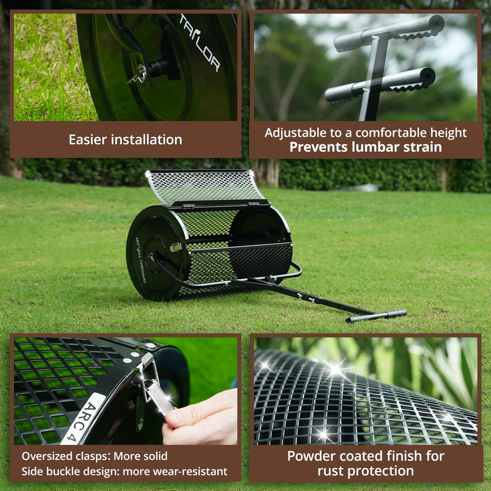 Compost Spreader 24 Inch Peat Moss Spreader with Installation Support Accesso...