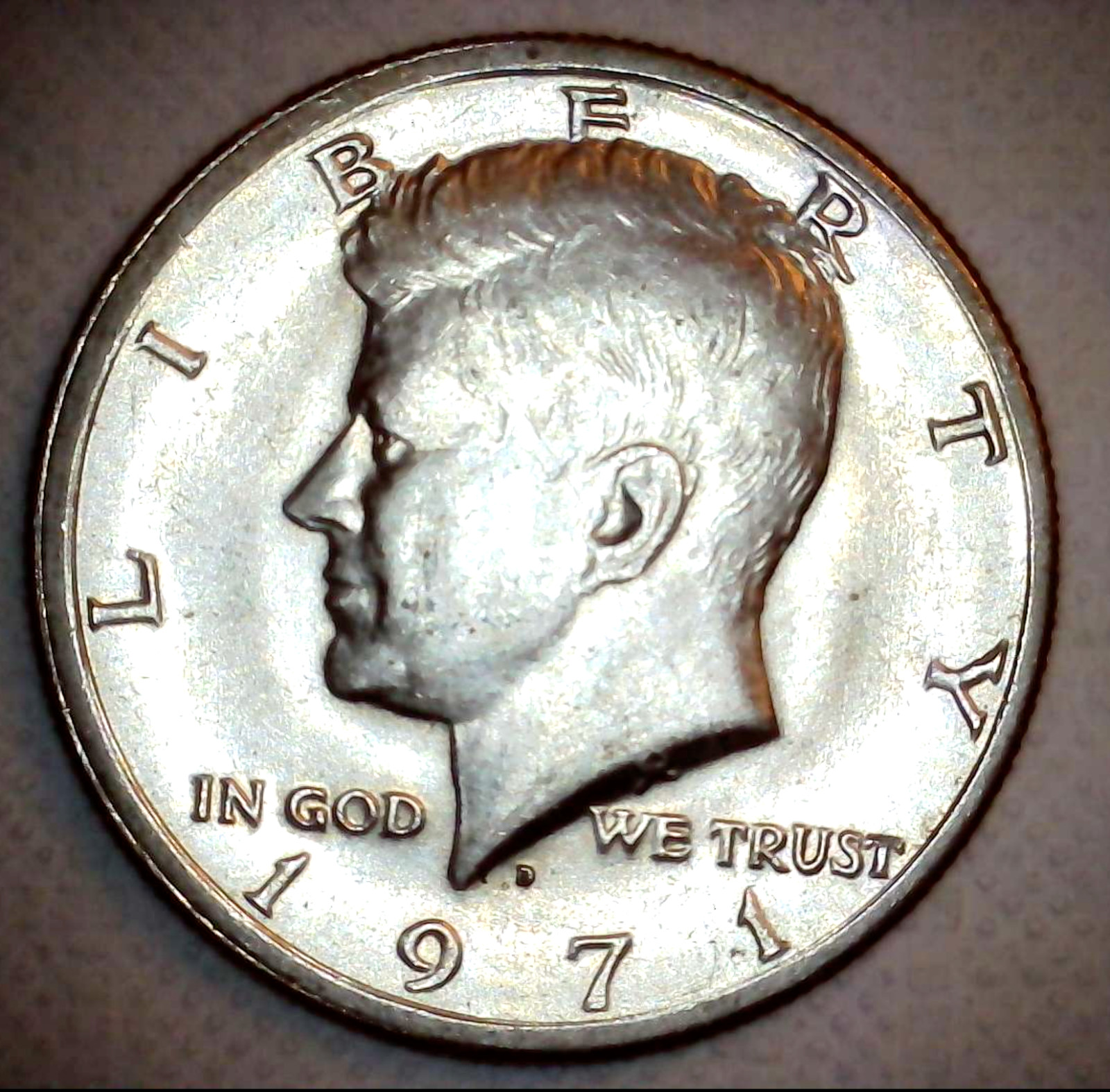 1971 D Kennedy Half Dollar Off Center Strike Error Coin