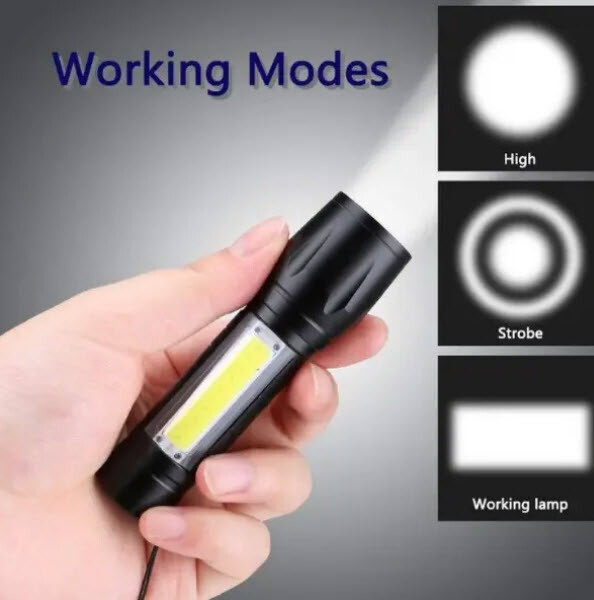 Mini LED Flashlight Black USB Rechargeable Handtool lamp Camping Tourch Lantern