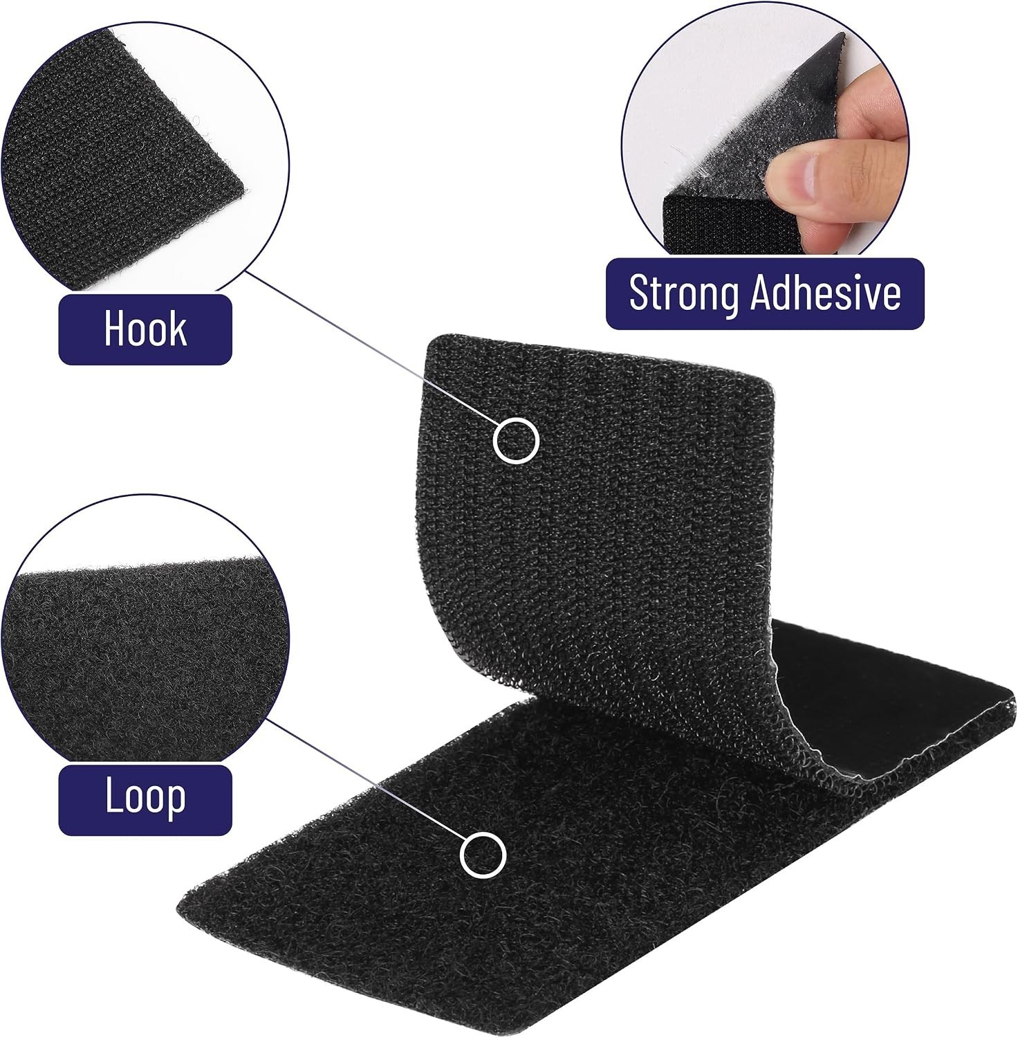 Bates 2' x 4' Heavy Duty Hook & Loop Tape, 20 pcs with Double Sided Adhesive