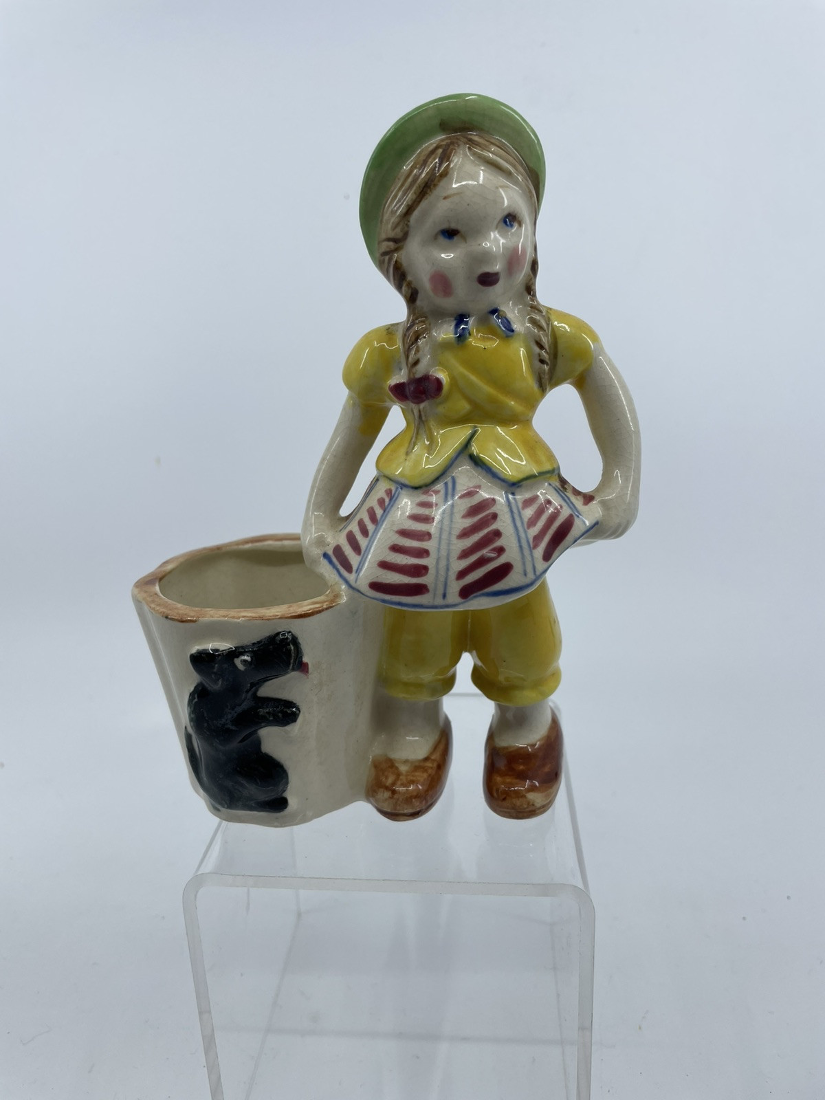 Vintage Planter Girl W/ Dog 6" Occupied Japan Rare Wh5