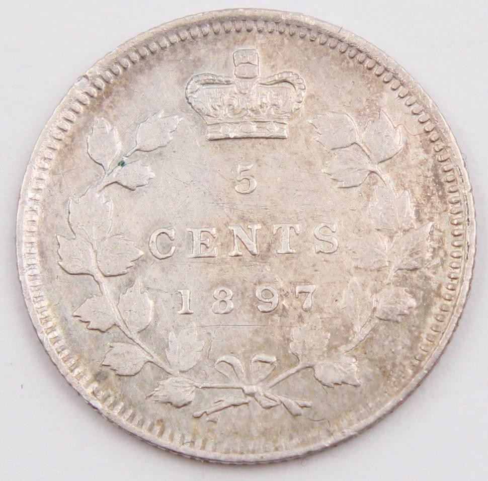 1897 Canada 5 cents Narrow-8 EF+