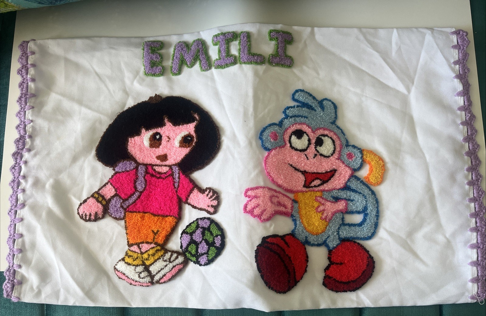 Nickelodeon Dora the Explorer  Pillow Case with boots embroidered  name EMILI