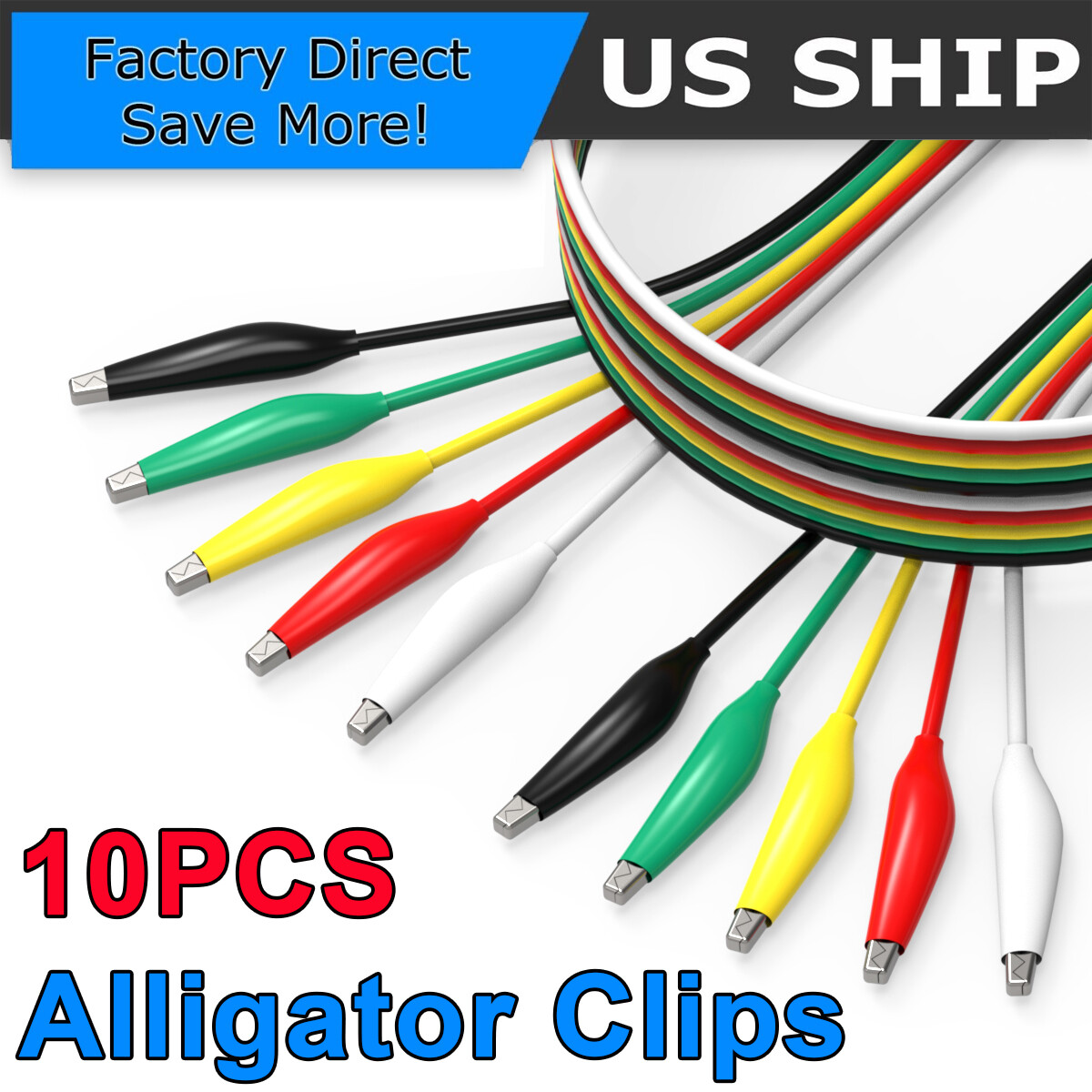 10Pcs 5Color Double-ended Wire Crocodile Alligator Clips Test Leads Jumper Cable