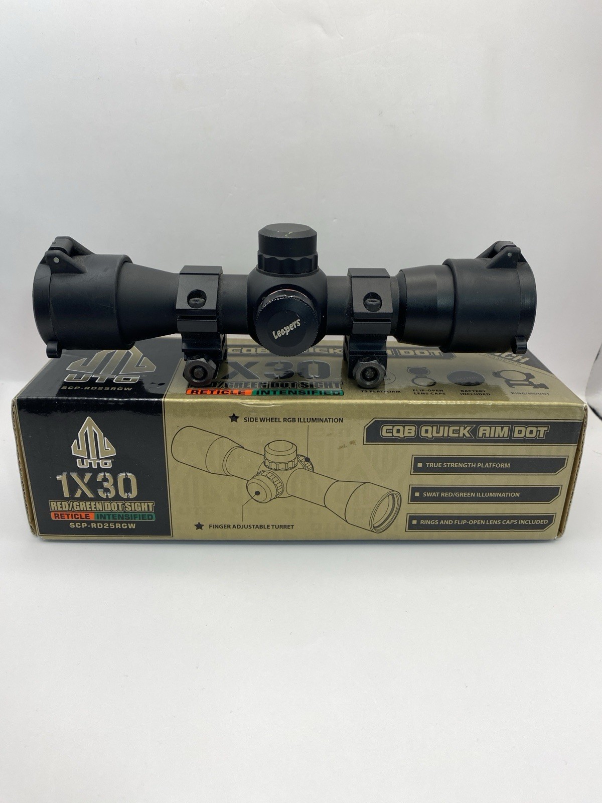 UTG Leapers SCP-RD25RGW 1x30 CQB Red Green Dot Sight w/ Rings Box Caps