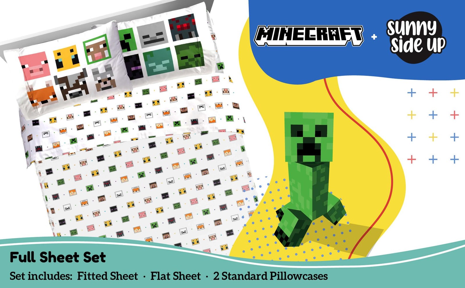 Minecraft Creeper & Animals Full Set - 4 Piece Bedding Set Includes Pillow Co...