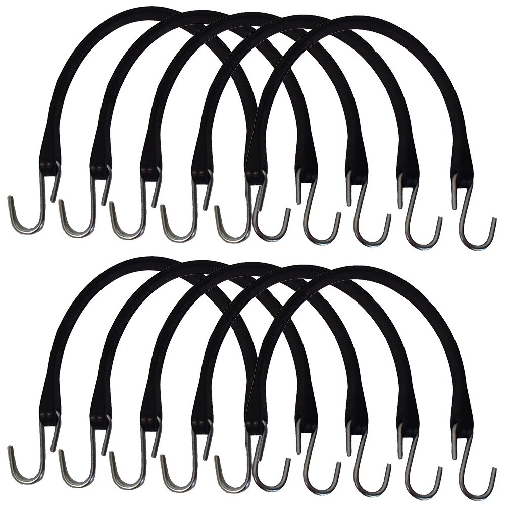 (10) 15" HD Rubber Tarp Straps Flatbed Truck Tarp Tie-Down & Tire Chain Bungee