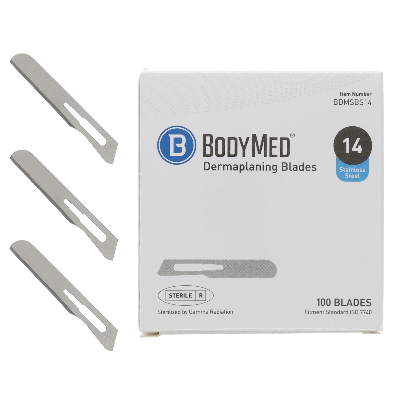 BodyMed Dermaplaning Blades #14 in Stainless Steel, 100 PCS - Sterile