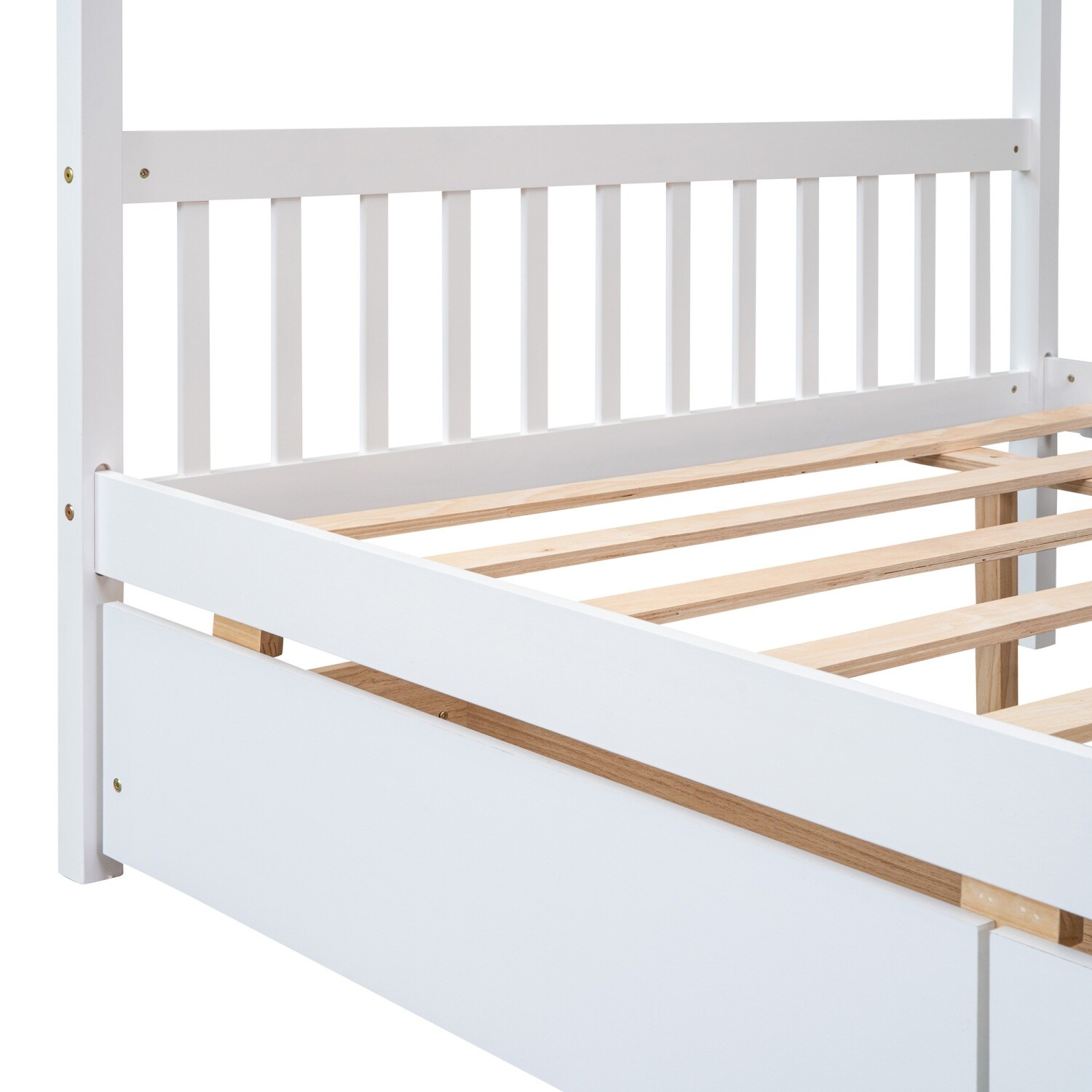 Full Size Daybed Wood Bed Frame Sofa Bed with 2 Drawers White/Natural