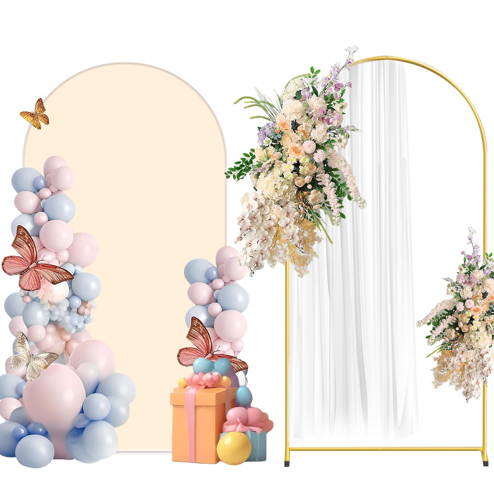 WORFEI Metal Arch Backdrop Stand Set 6.6FT Beige Gold Frame for Wedding Party