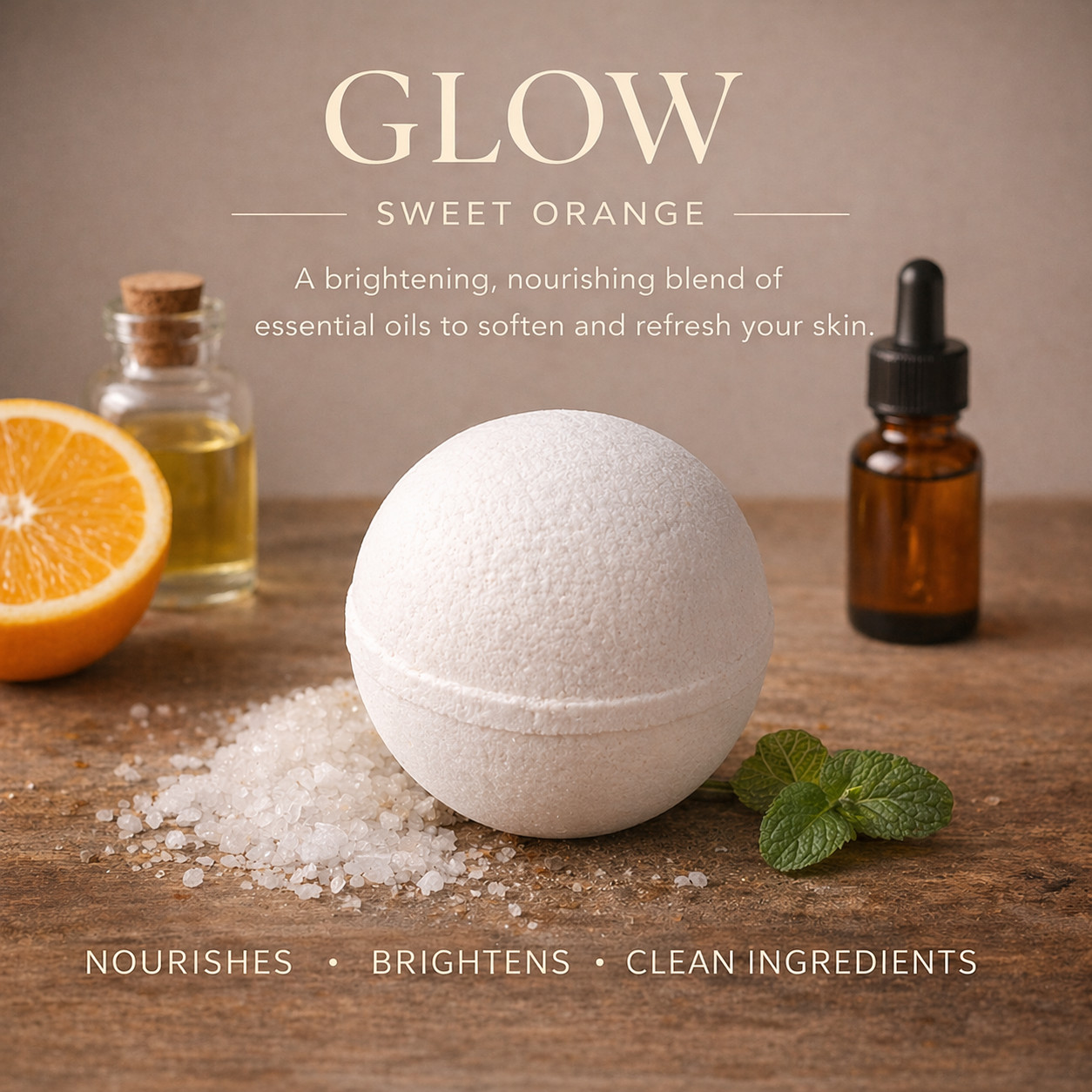 Glow Natural Skin Nourishing Bath Bomb | Sweet Orange Essential Oil | Dye Free
