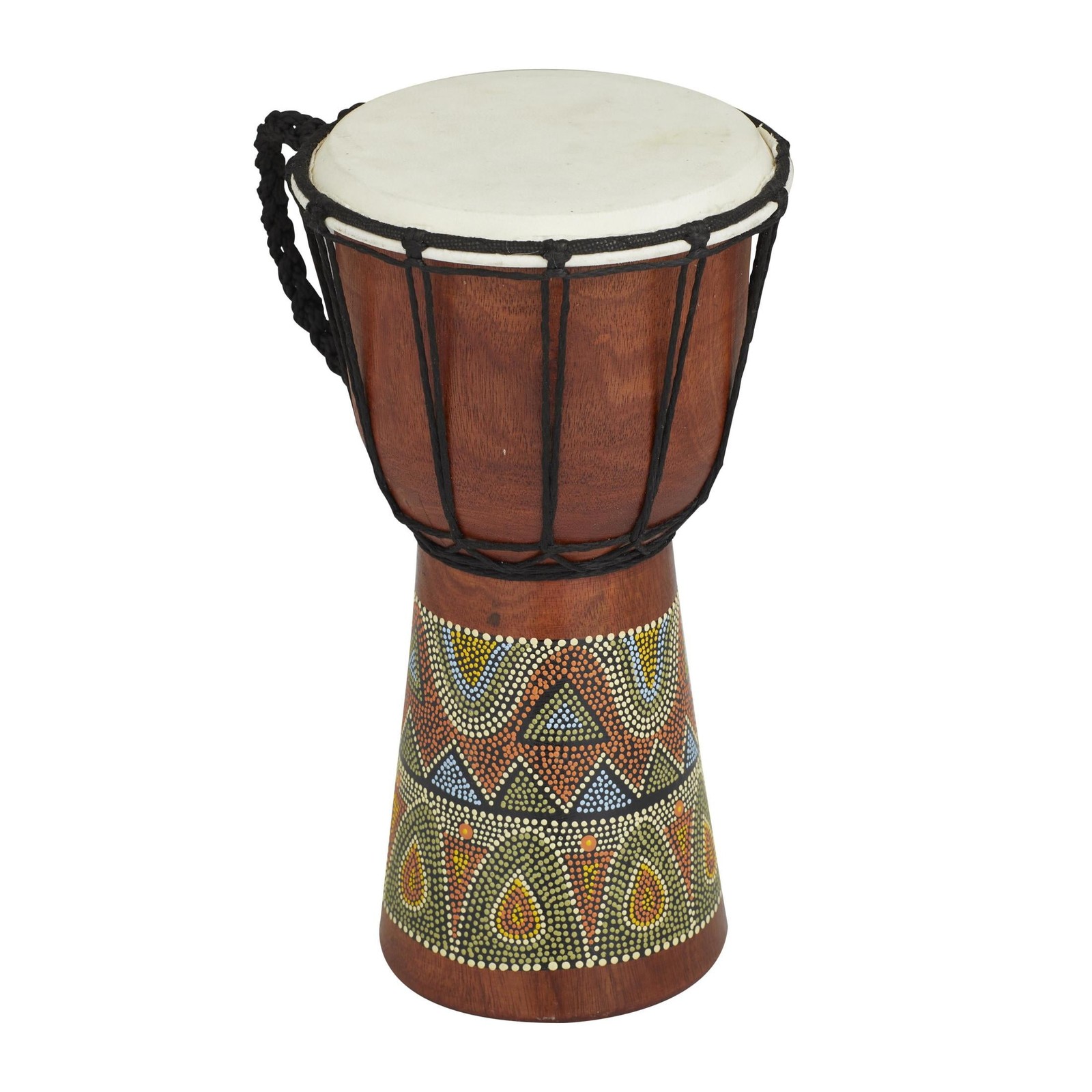 7" x 12" Brown Wood Drum Handmade Djembe Decorative Sculpture with Rope Accents,
