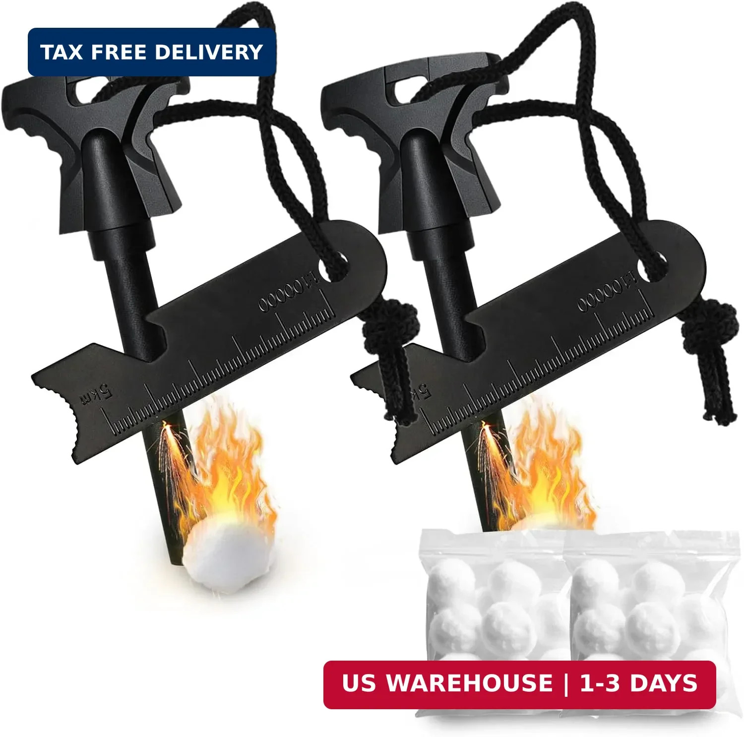 2PCS Magnesium Fire Starter with Striker, High Temp Magnesium Rod, Ferro Rod Fir