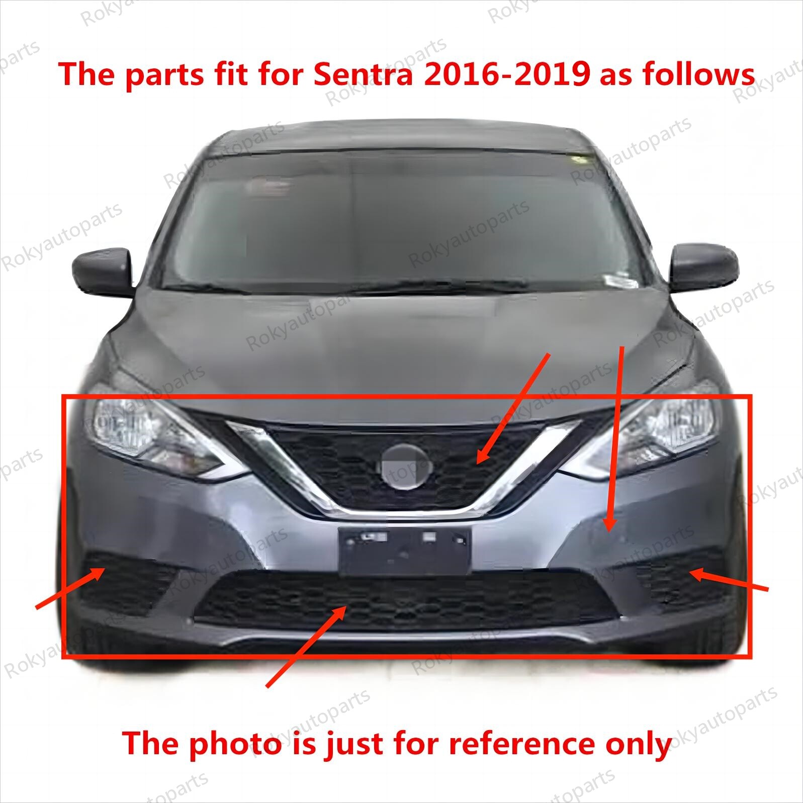 10PC For Sentra 2016-2019 Front Bumper Upper Chrome Grille Brackets Lower Mesh