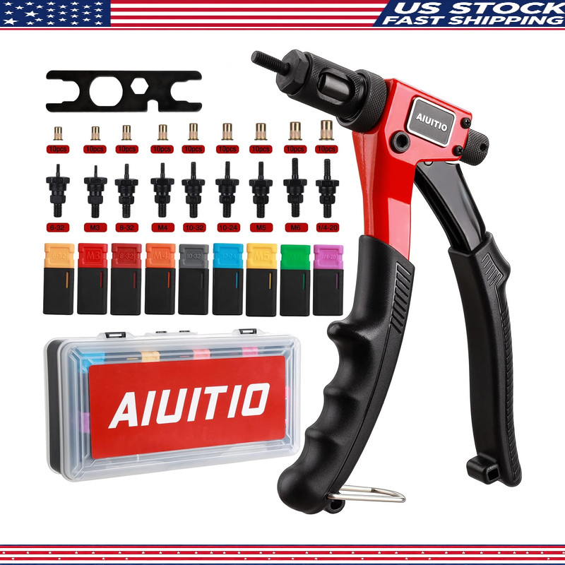 Rivet Nut Tool Kit 9 Metric and SAE Mandrels, 90Pcs Rivnuts, Sturdy Case