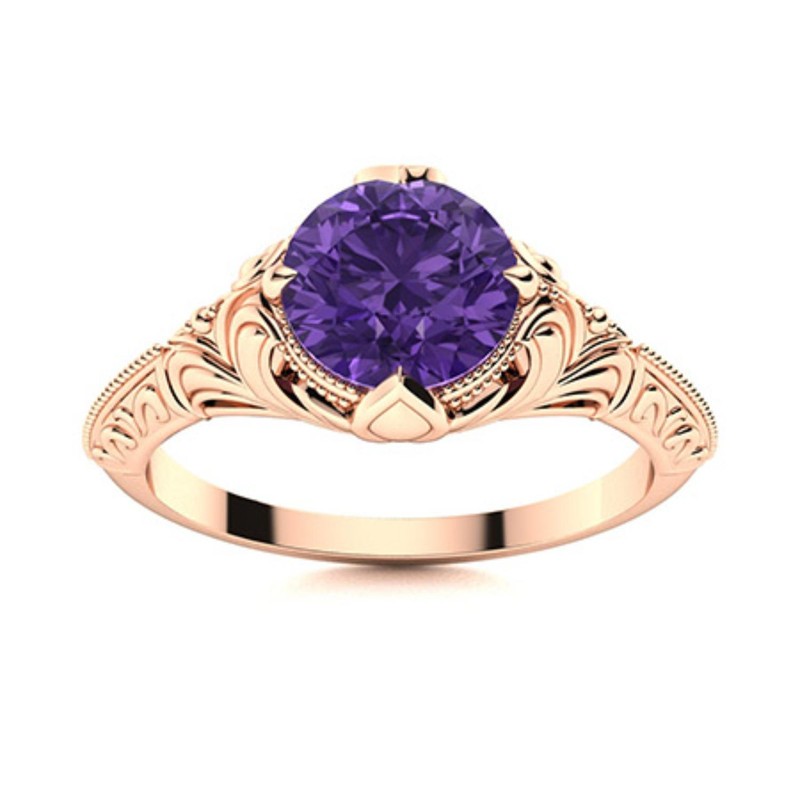 Amethyst Gemstone Womens day Solitaire Statement New Ring Sterling Silver