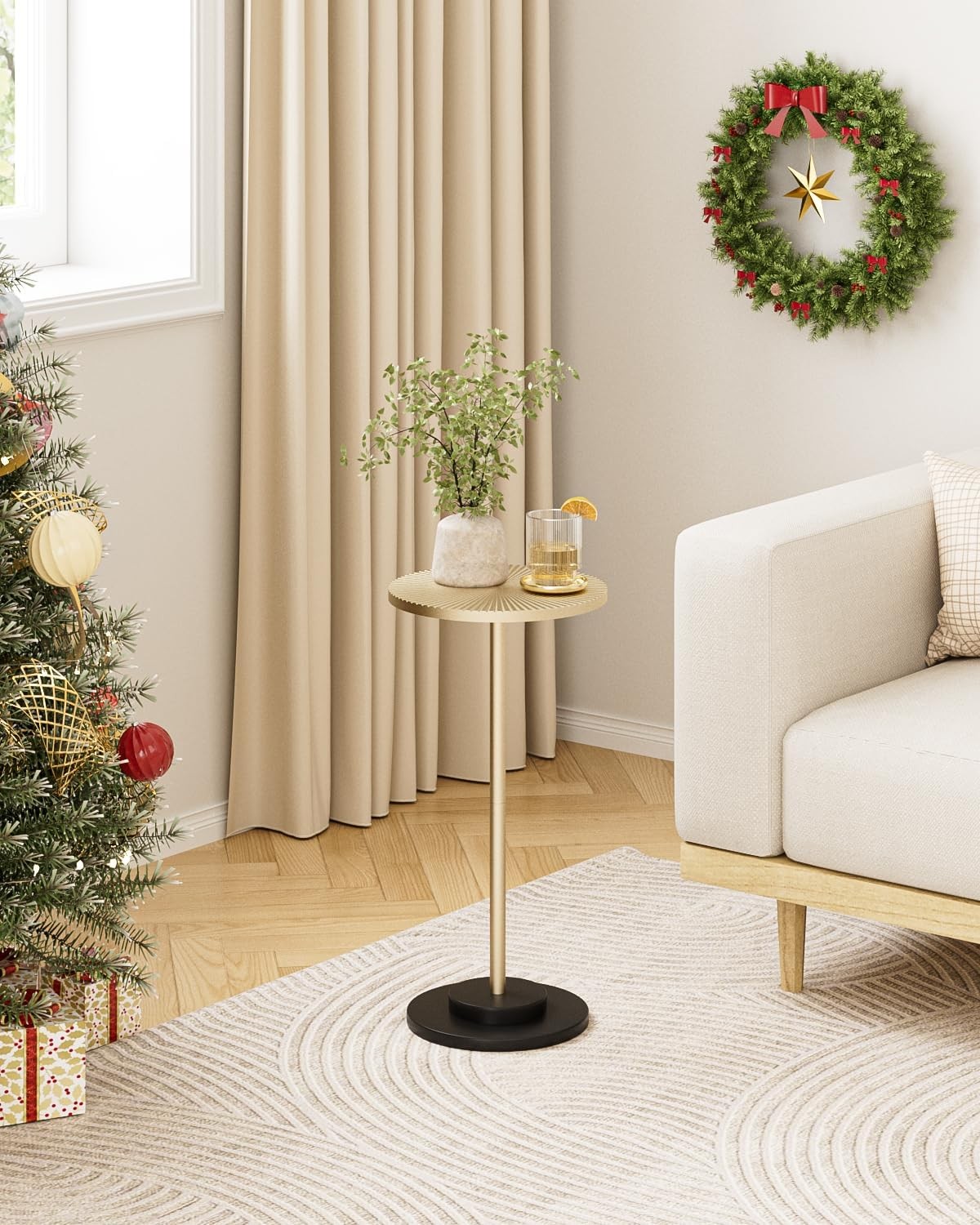 Round Side Table Small Drink Table Small Spaces Modern Accent End Table W/ Metal