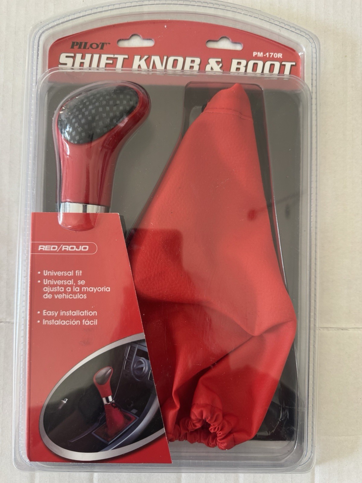 Brand New Pilot PM-170R Shift Knob/Boot Combo Red w/ Carbon Fiber & PU Leather