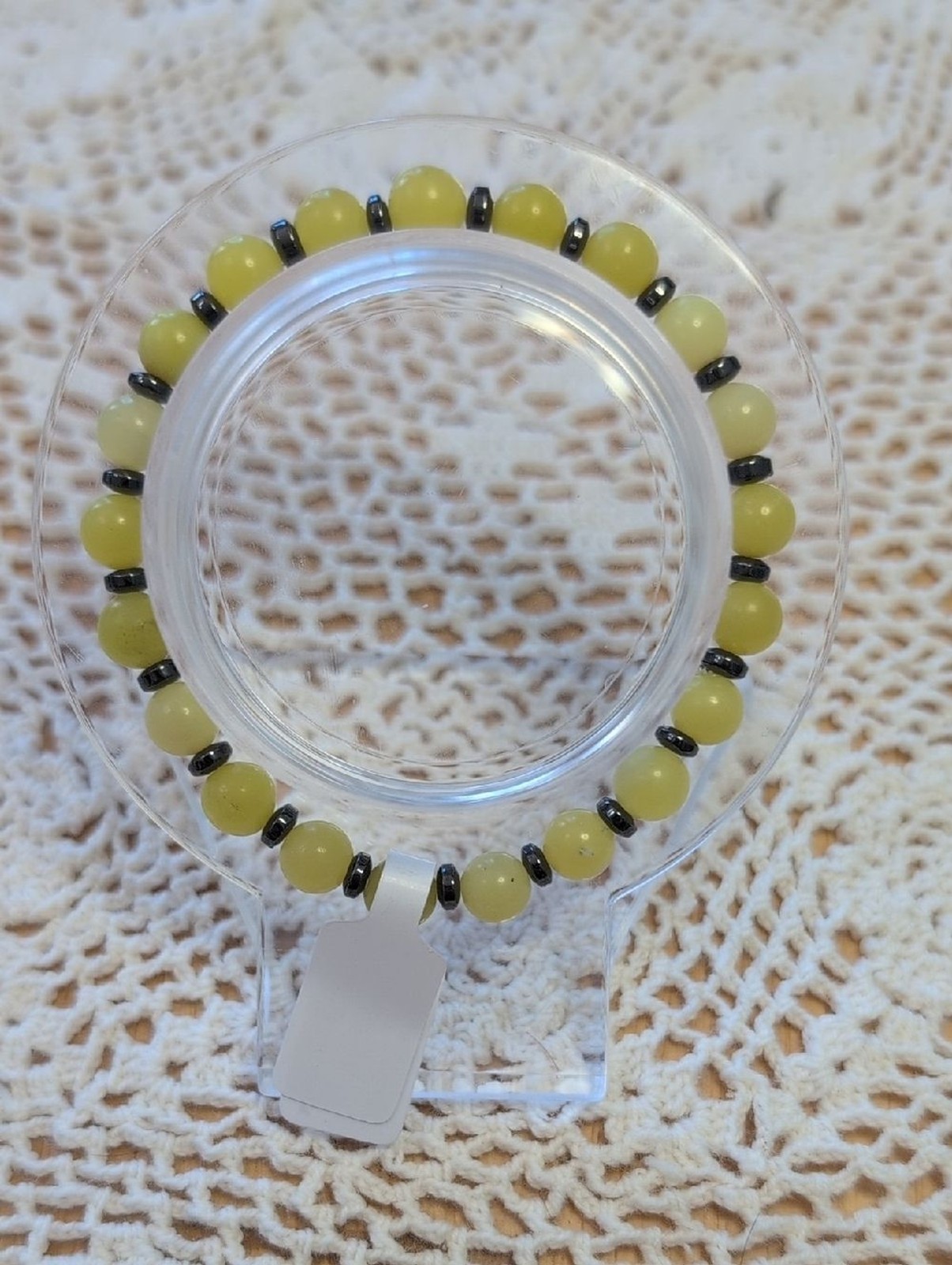 Yellow Jade And Hematite Stretch Bracelet