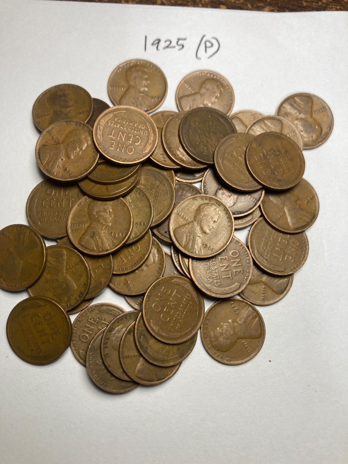 1925 (P) LINCOLN WHEAT CENT ROLL, 50 nice coins