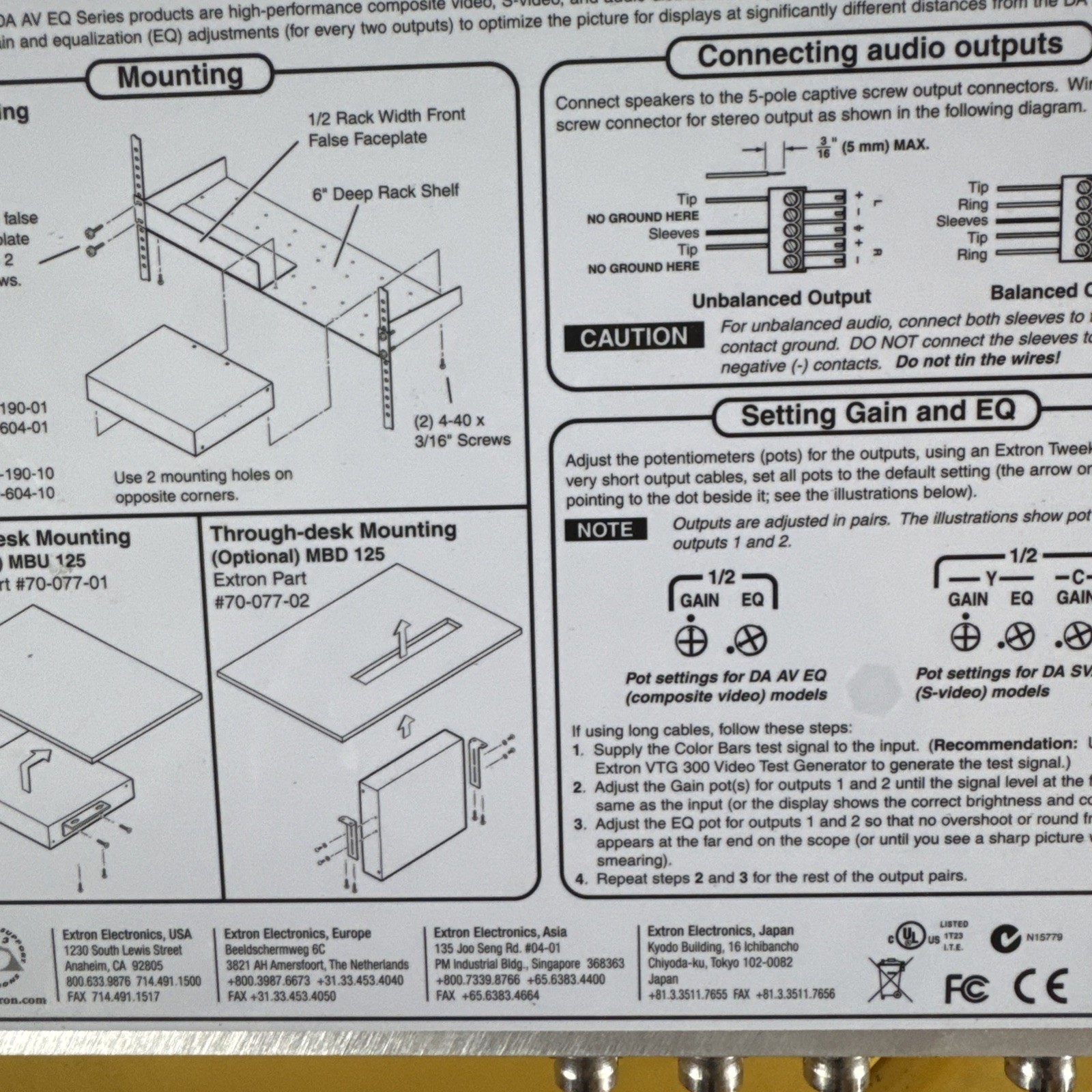 Extron DA 6V EQ - Distribution Amplifier Powers Up No Power Cord