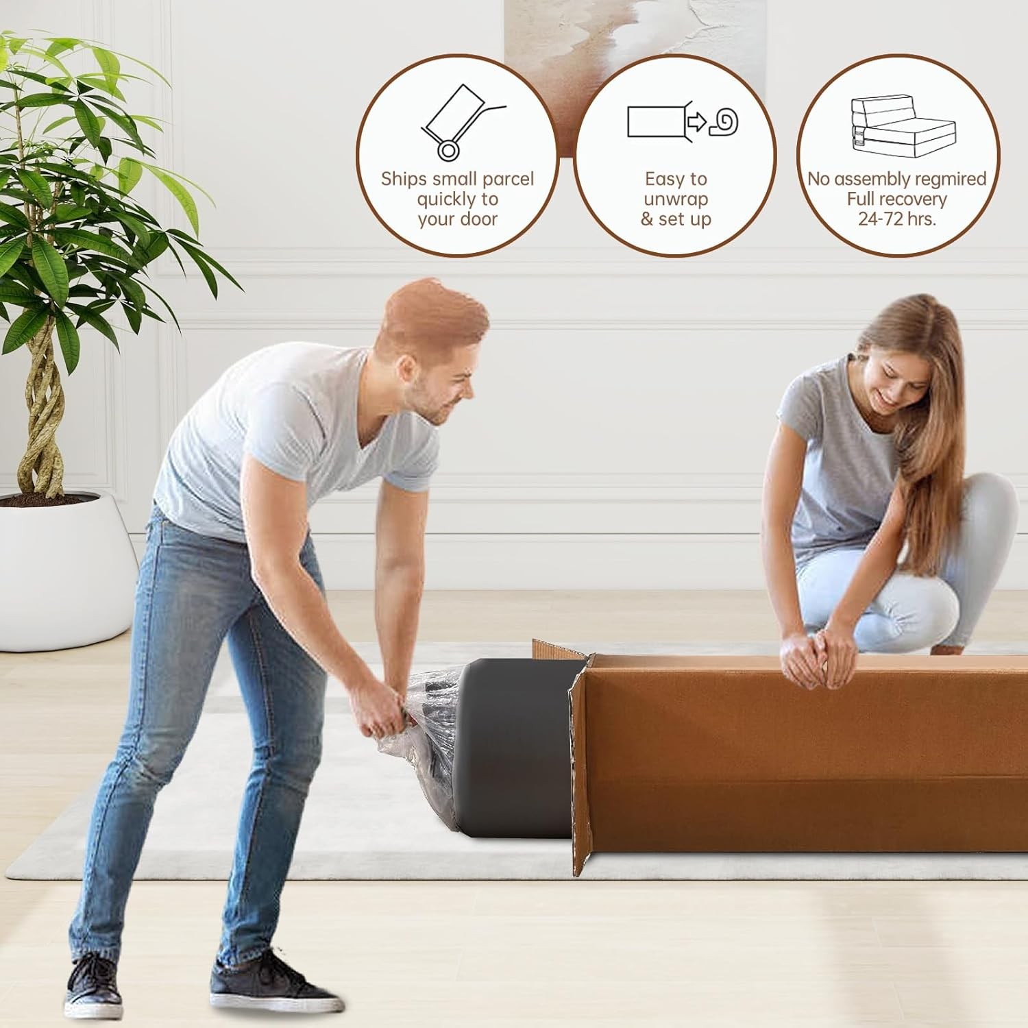 Folding Sofa Bed Single Size W/ Pillow Memory Foam Convertible Sleeper Chair