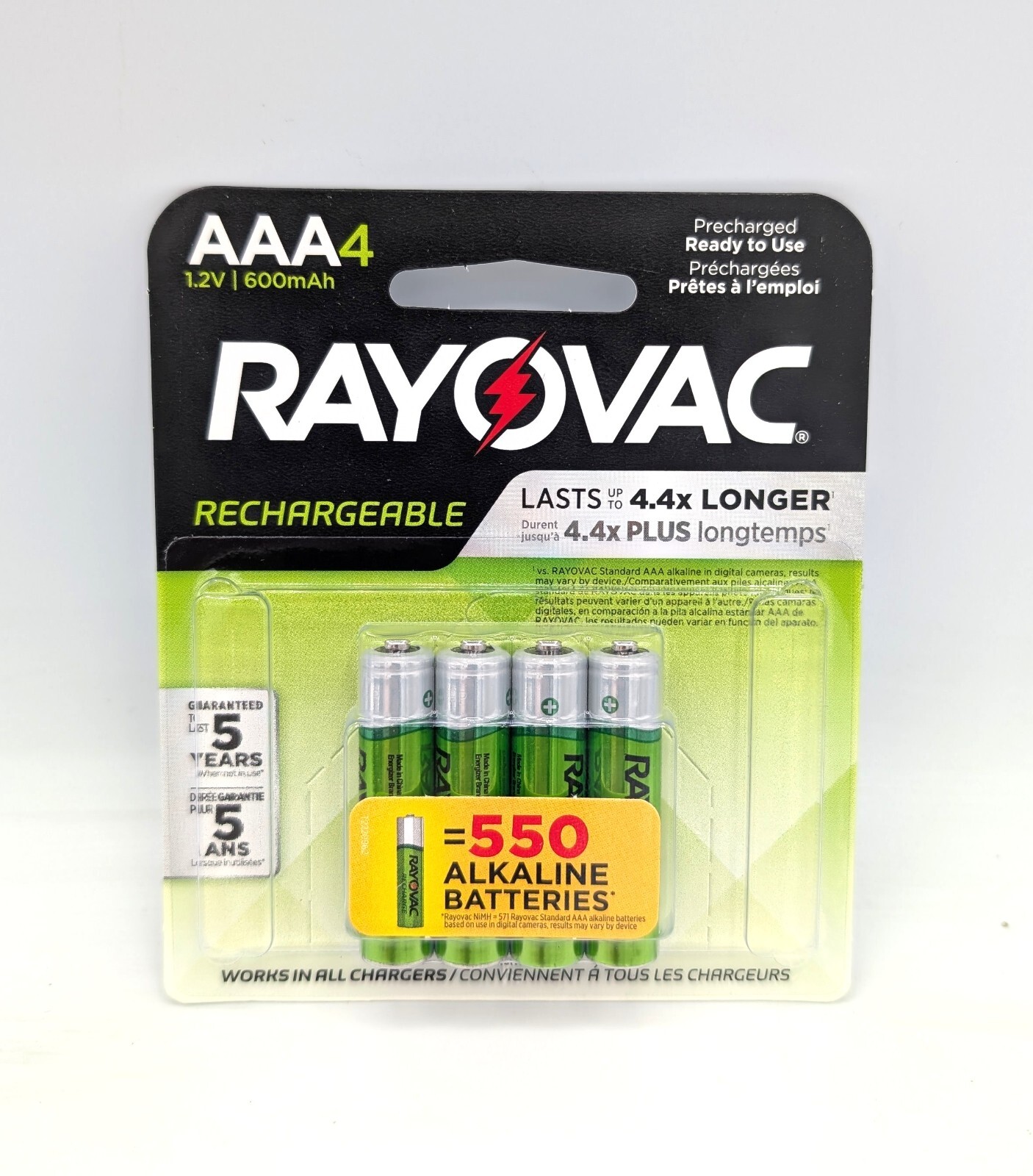 Rayovac Rechargeable 600mAh NiMH AAA Batteries 4 Pack