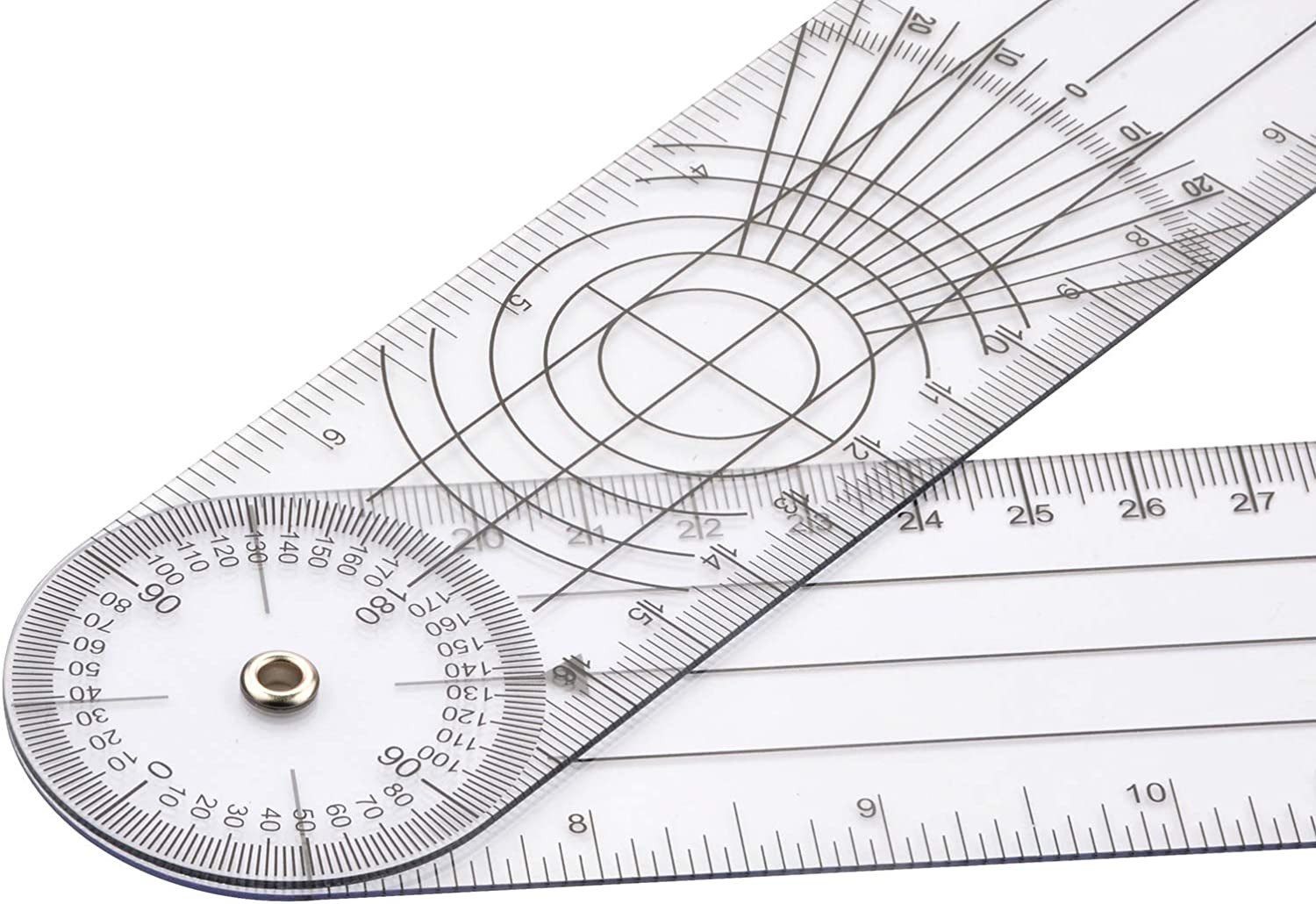 Clear Plastic Goniometer Can Rotate 360 Degree 7'' Arms | Quick Angle Protractor
