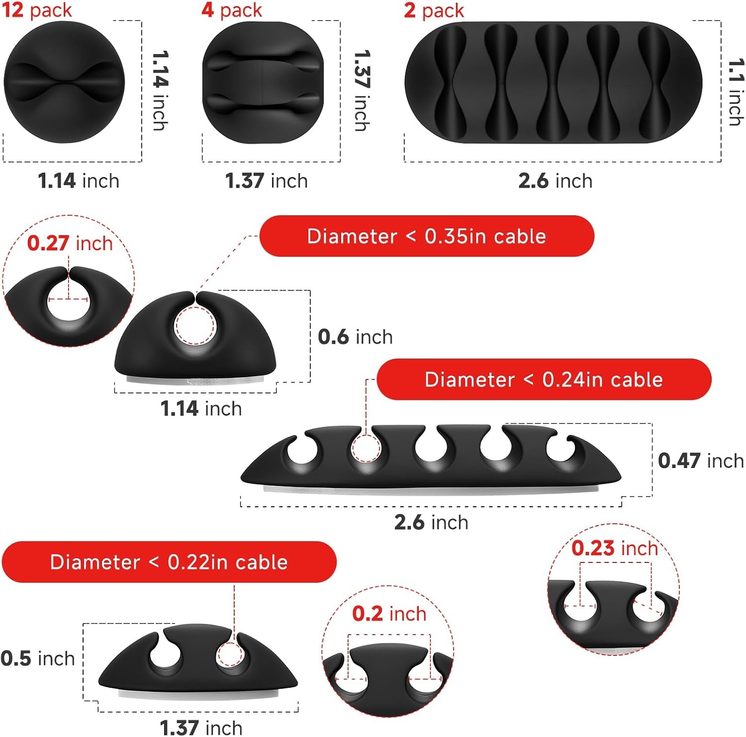 18PCS Black Adhesive Cable Clips Cord Organizer for Wire Management |