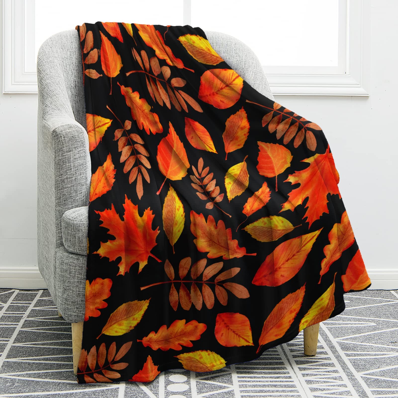 Autumn Fall Maple Leaves Blanket Gifts for Women Girls Thanksgiving Day Hallo...