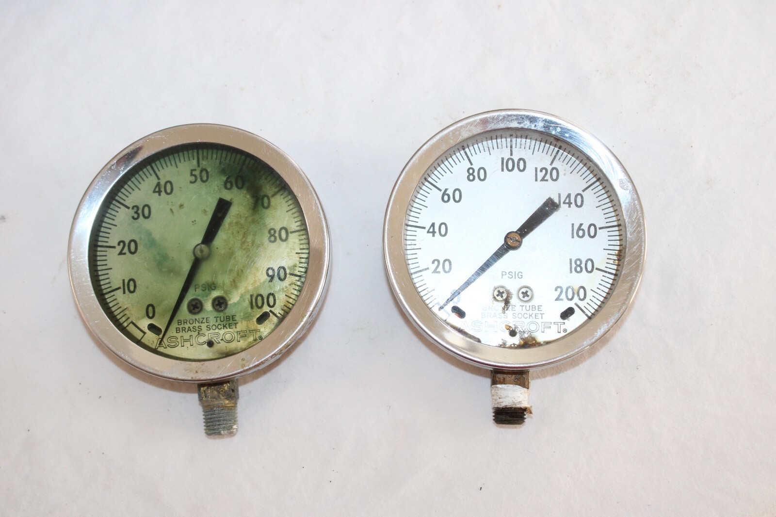 2 Vintage ASHCROFT Bronze Tube Brass Socket Gauges