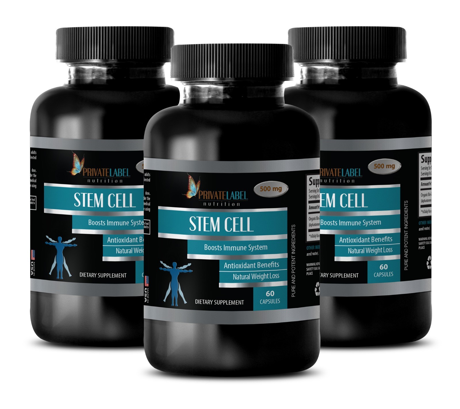 STEM CELL - Organic Blue Green Algae From Klamath Lake 500mg (3 Bottles)