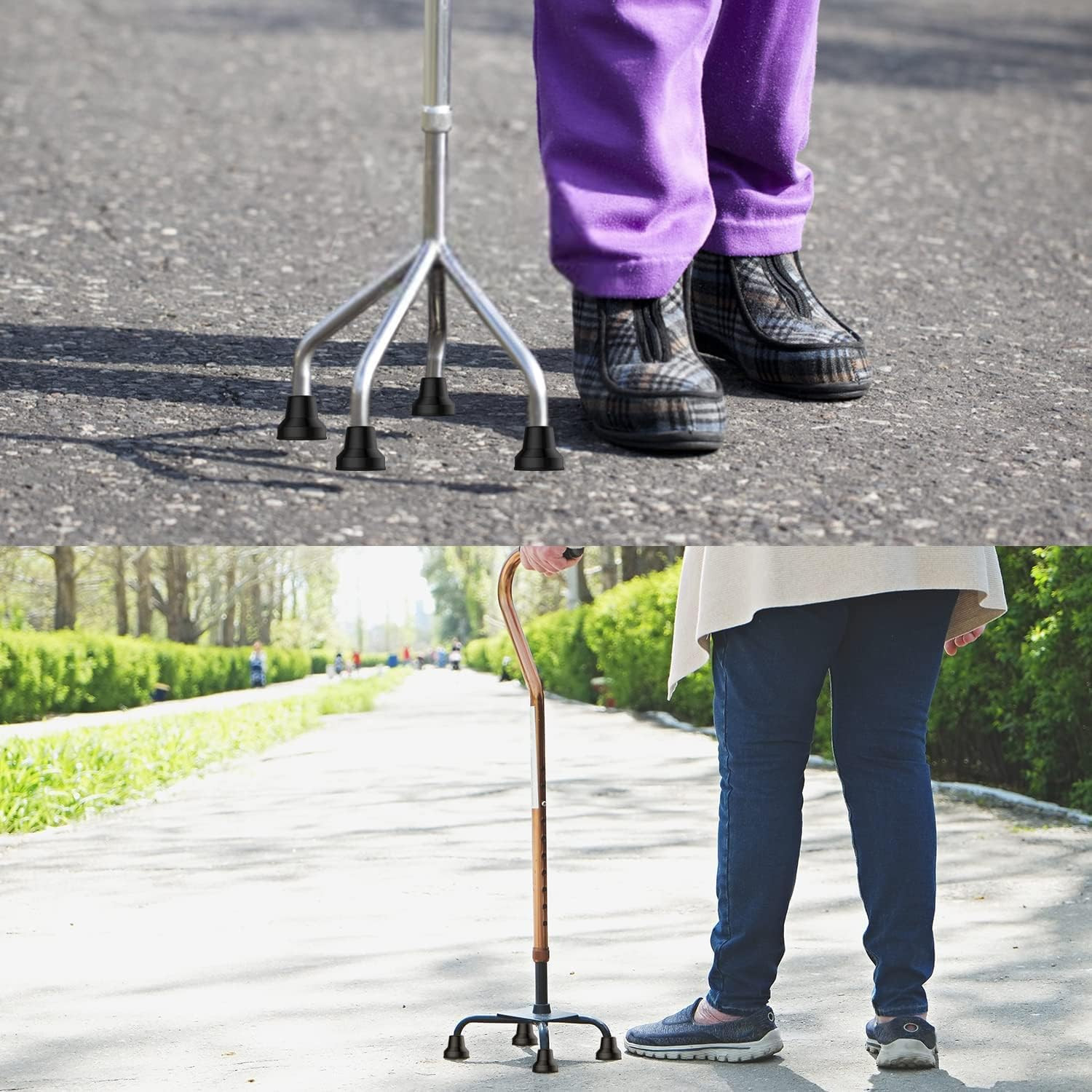 Quad Cane Tips (Set of 12), Rubber Heavy Duty Non-Slip Extreme Grip Cane Replace