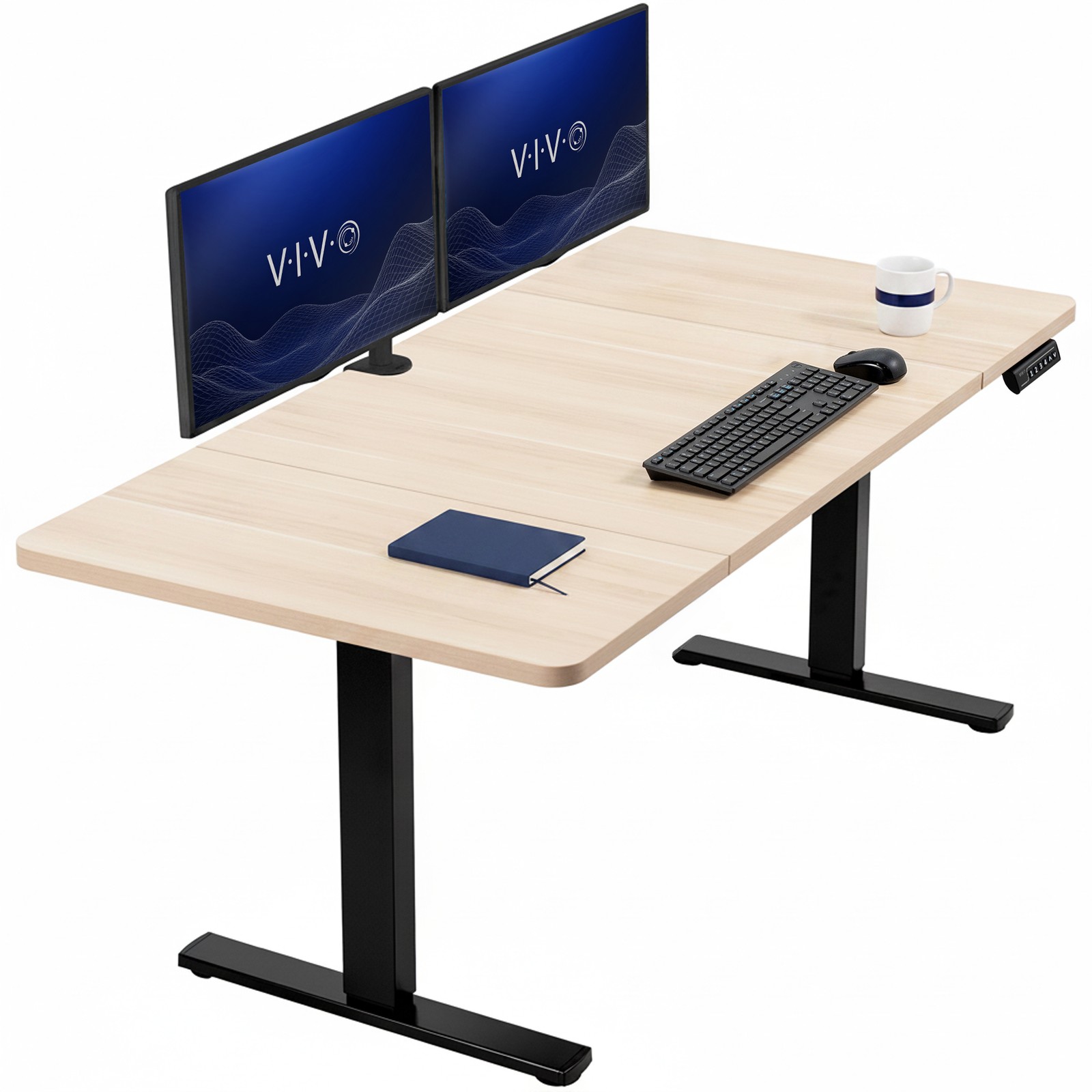 VIVO Electric 60” x 30” Stand Up Desk Workstation, Light Wood Top, Black Frame
