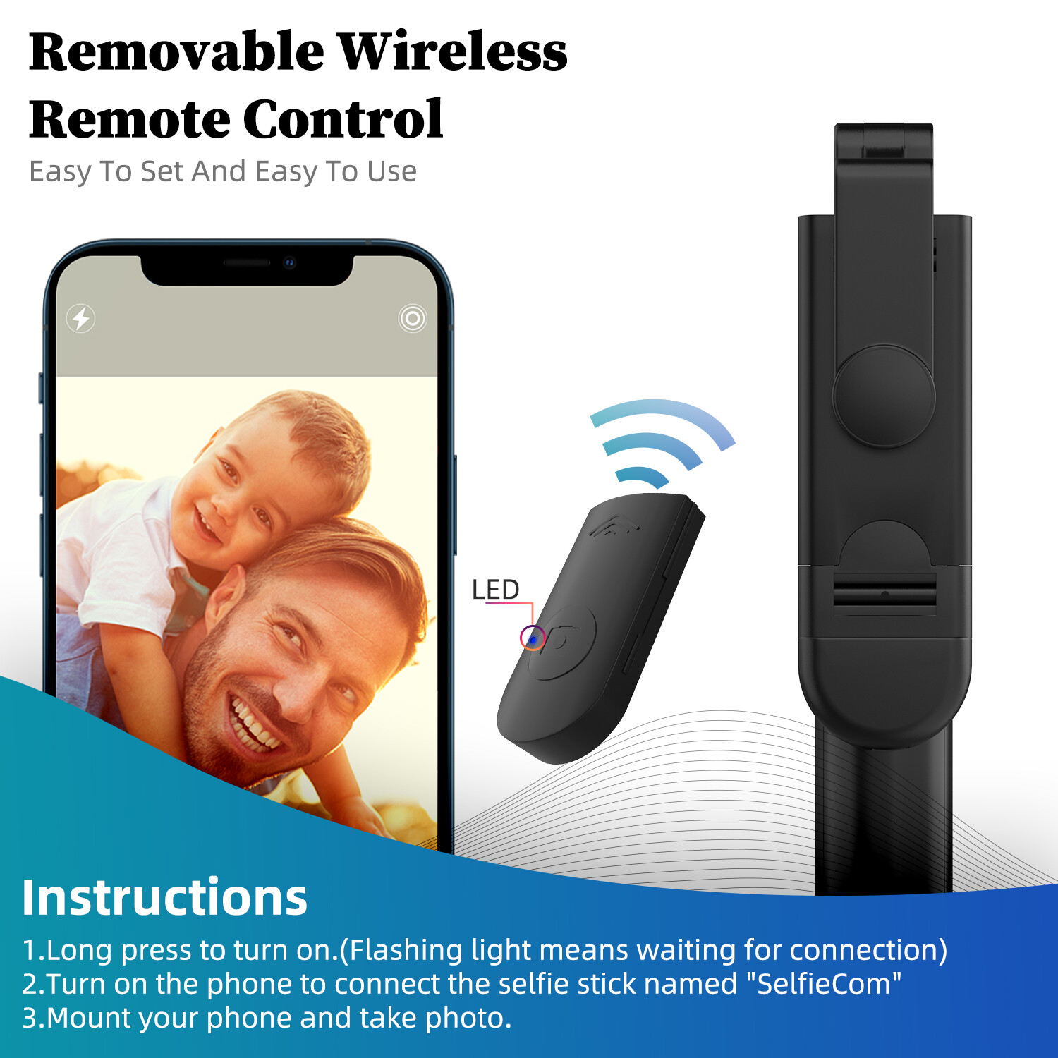 Selfie Stick Tripod Bluetooth Wireless Remote Stand For iPhone 15 Pro Max 14 13