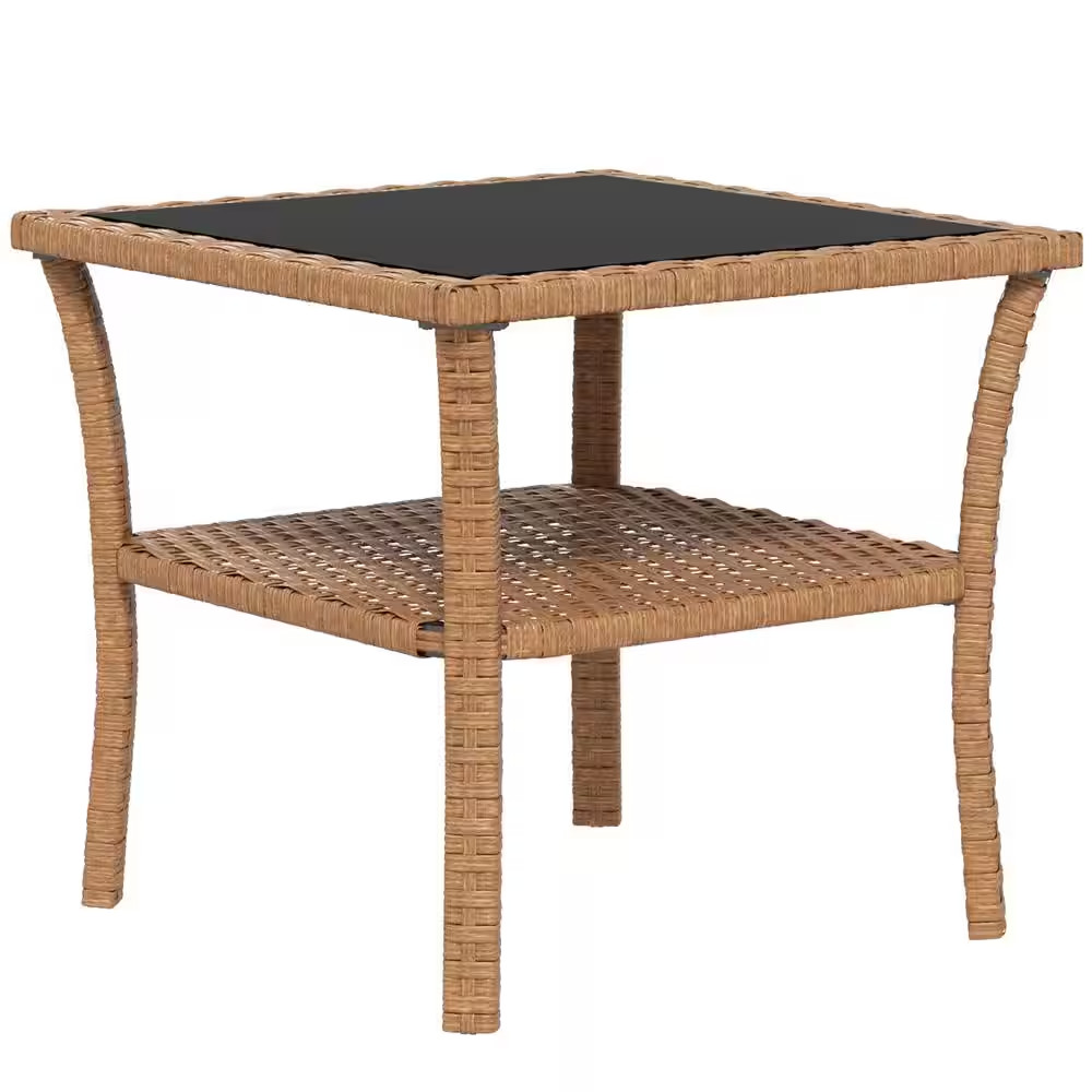 Sand Color Square Aluminum Outdoor Side Table with Storage Shelf