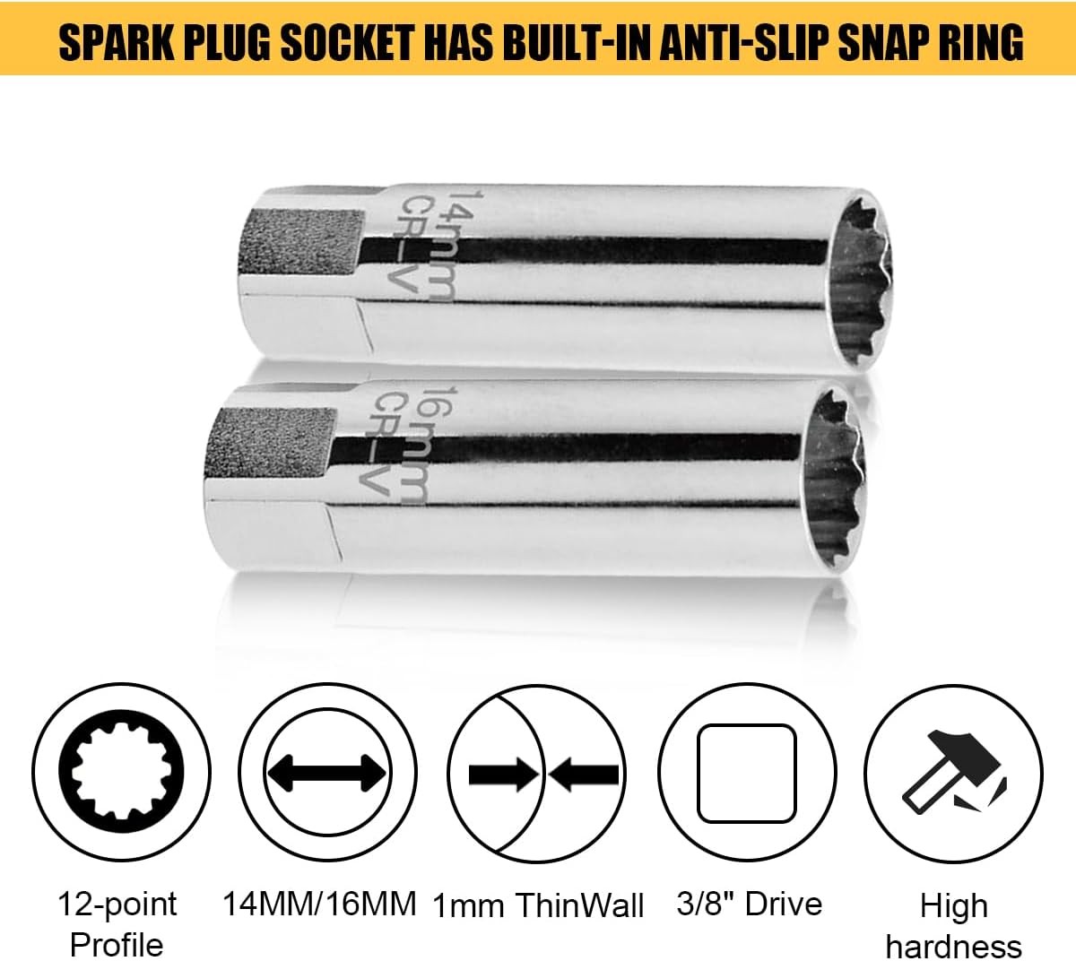 2 Pack Magnetic Spark Plug Socket 3/8 Drive 12 Point Removal Tool for BMW & MINI