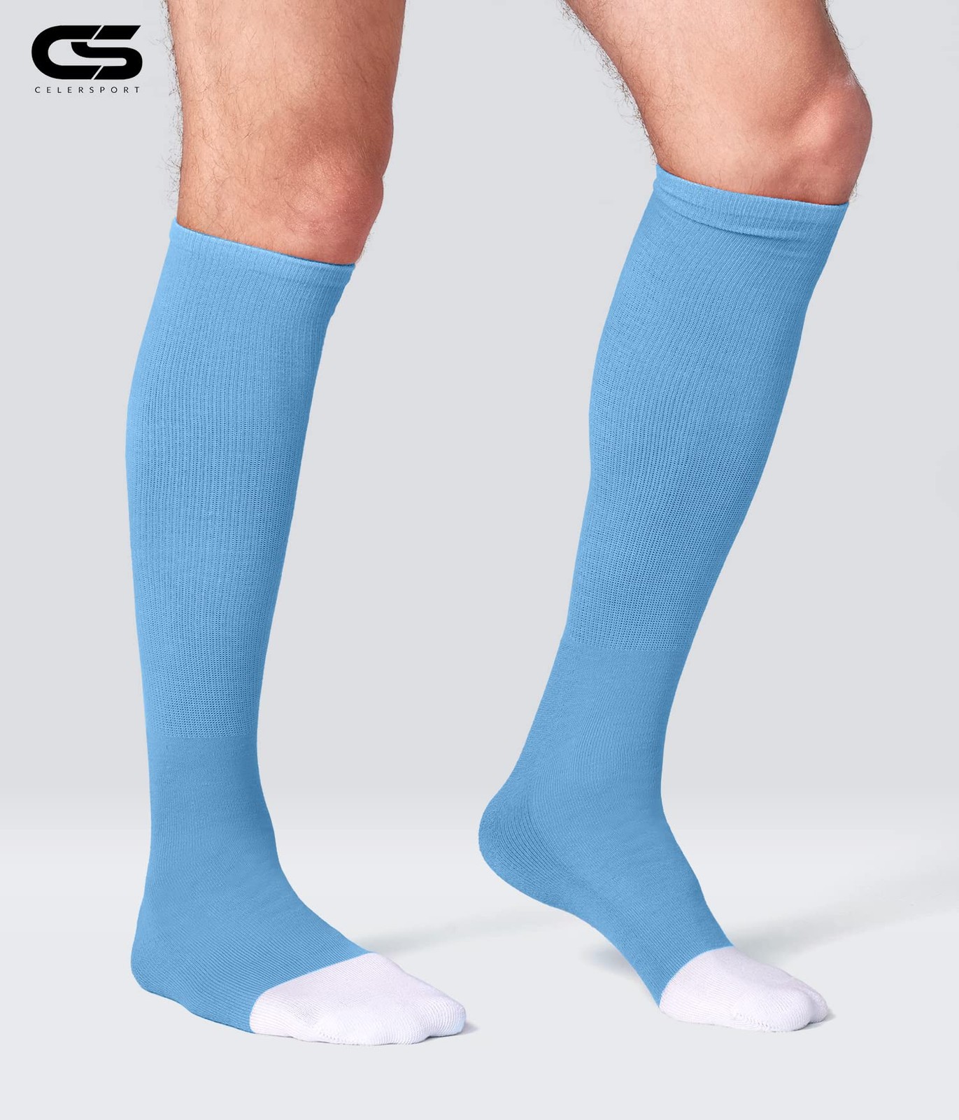 CELERSPORT 2 Pack Baseball Soccer Softball Socks Large, Light Blue（2 Pack）