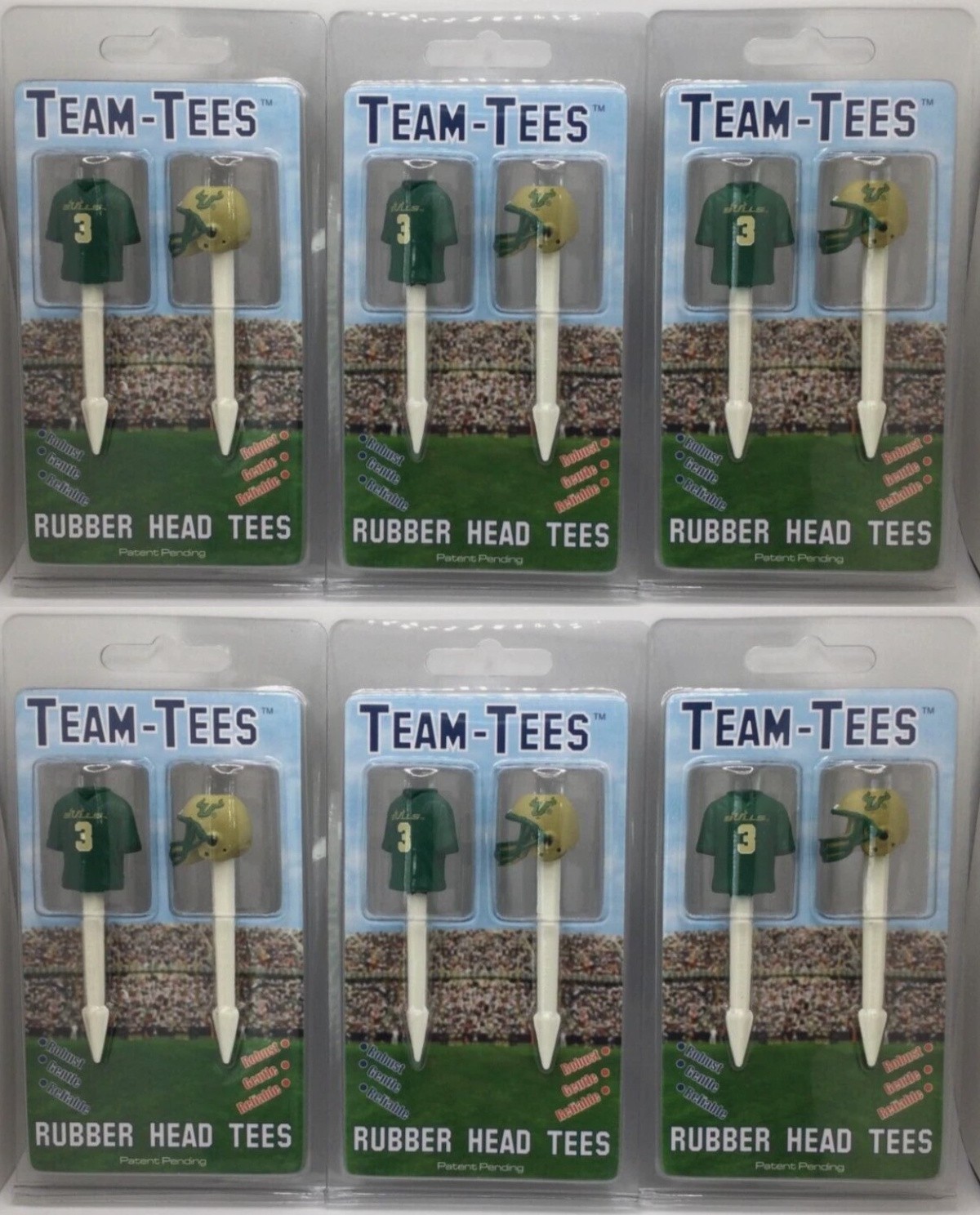 University of South Florida Bulls Rubber Head Golf Tees, 12 Total Golf Tees ⛳🏈