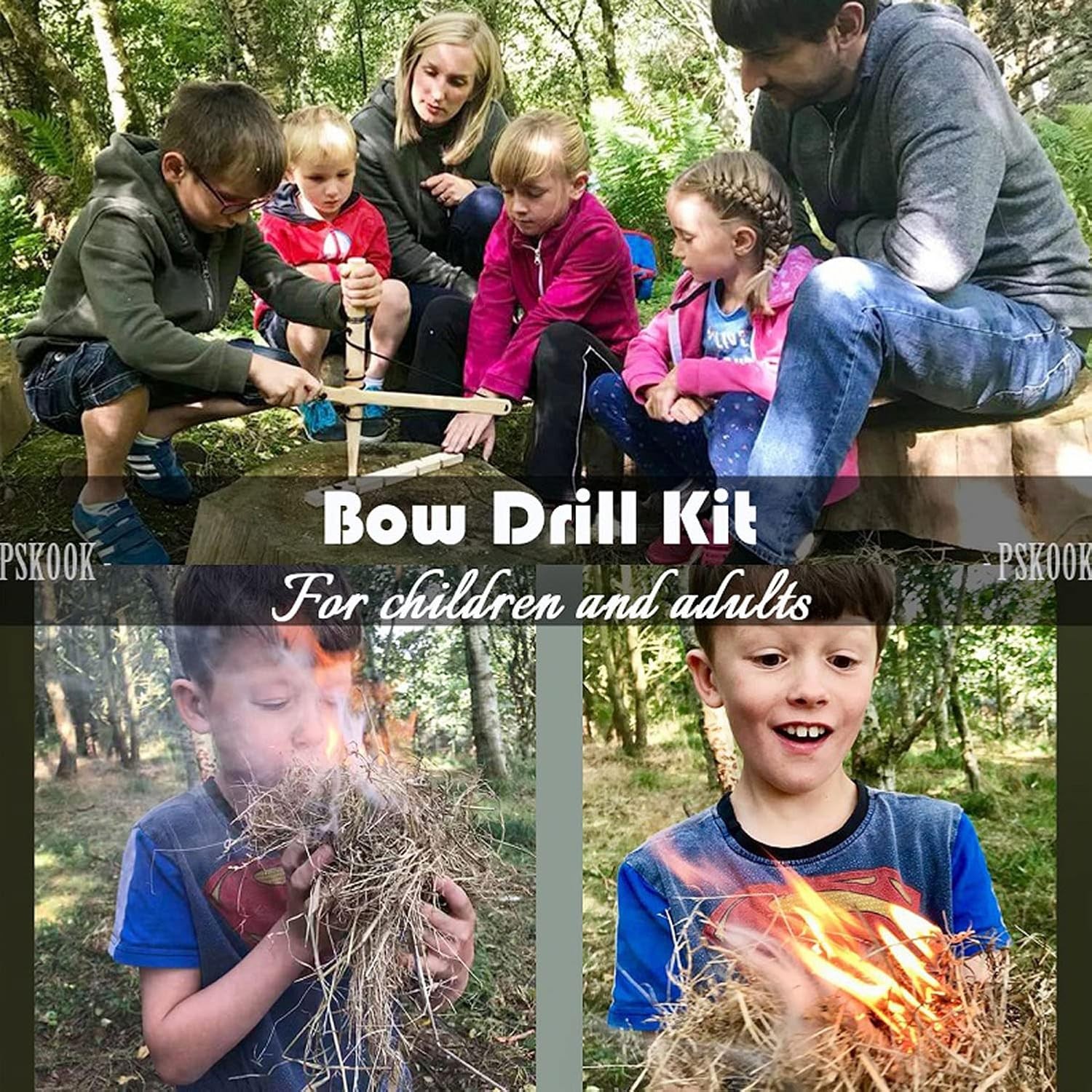 Bow Drill Kit Fire Starter, Primitive Wooden, Friction Fire-Making Tool
