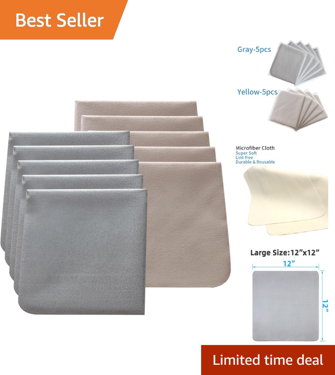 10 Pack Microfiber Gun Cloth 12'' ×12'' Gun Cleaning Cloths Lint Free,Reusable