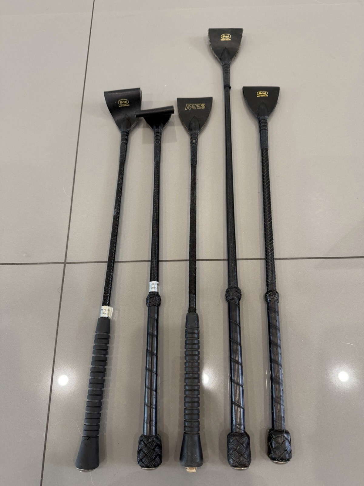 Lot Of 5 of Vintage Equestrian Riding Crops Black Leather Horse Whips England
