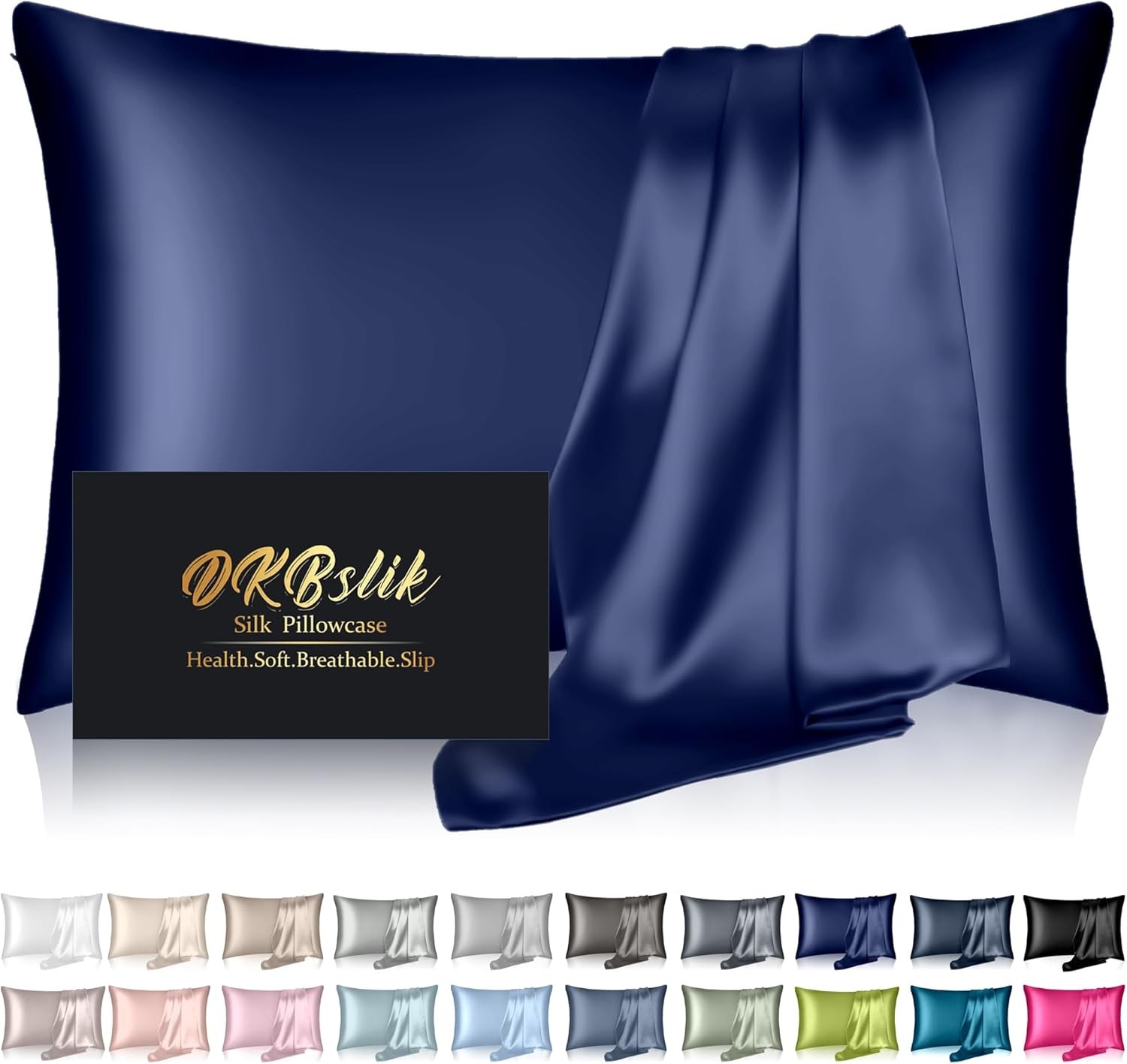 Silk Pillowcase for Hair Skin Mulberry Standard Size Navy Blue