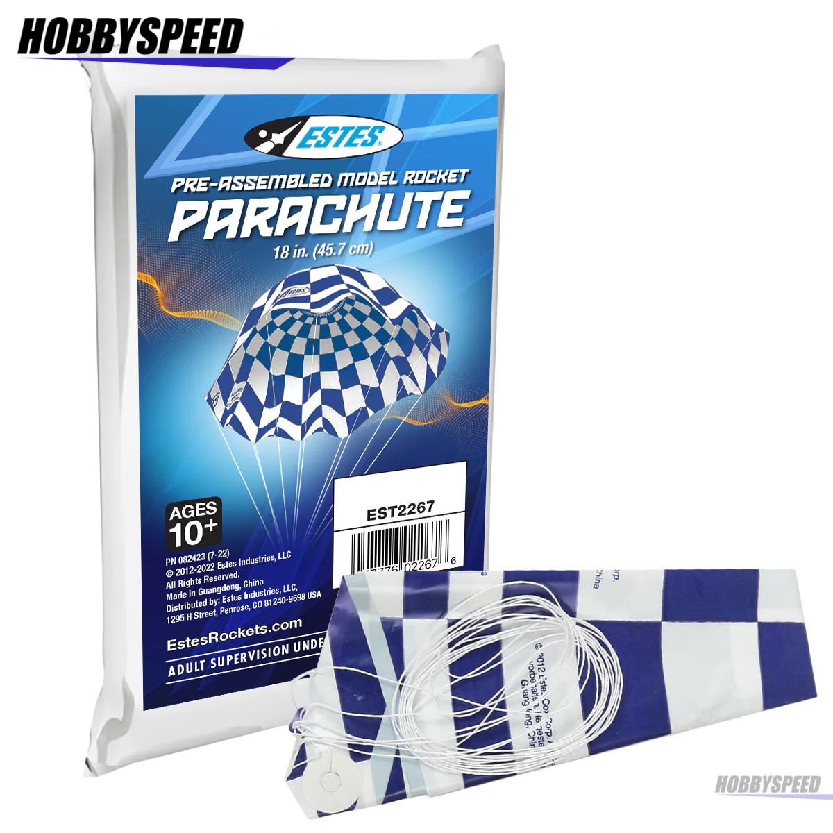 ESTES 18 INCH MODEL ROCKET RECOVERY PRINTED PARACHUTE PRE-ASSEMBLED EST2267 NEW