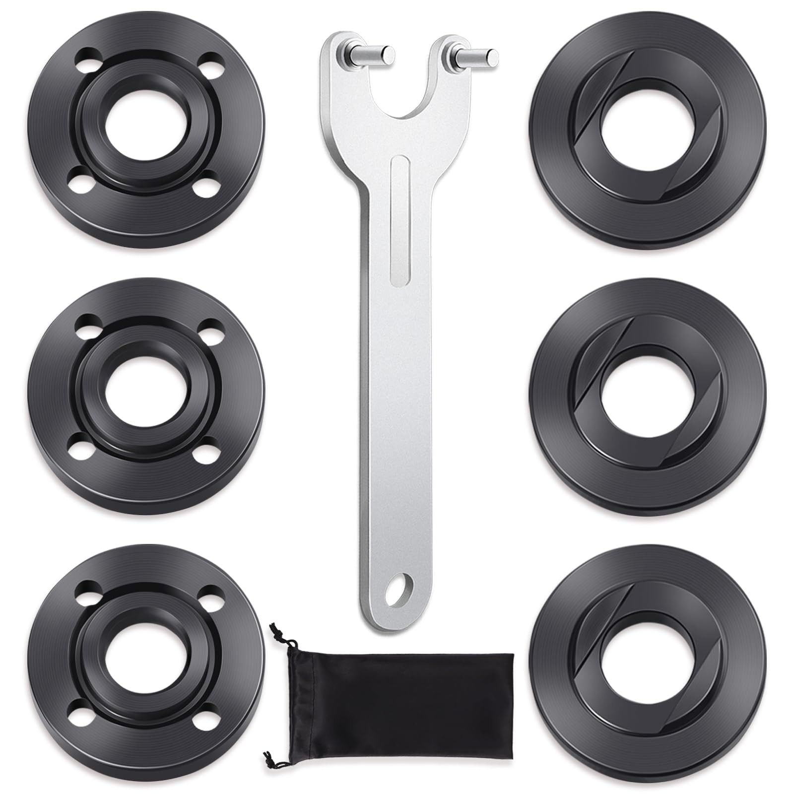 7PCS Angle Grinder Nut Flange Wrench, Premium Black, Silver