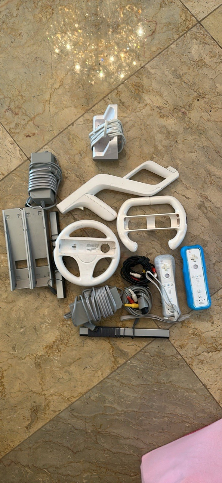Nintendo Wii Wired Bundle with Remotes, Steering Wheels, Sensor Bar, Cables