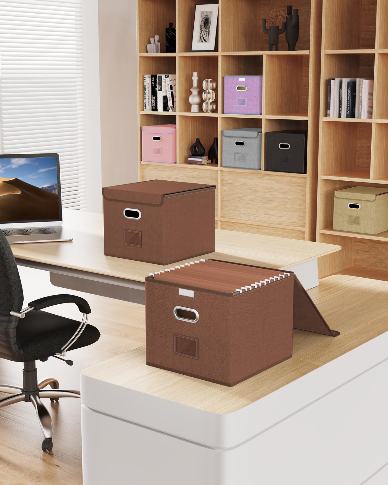 Oterri 2 Pack File Organizer Box,File 2 pack - without folders, Reddish Brown