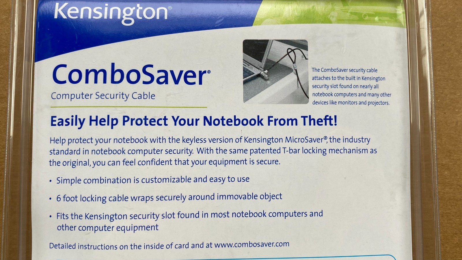 Kensington ComboSaver Computer Security Cable 64050 - Simple Combination Lock